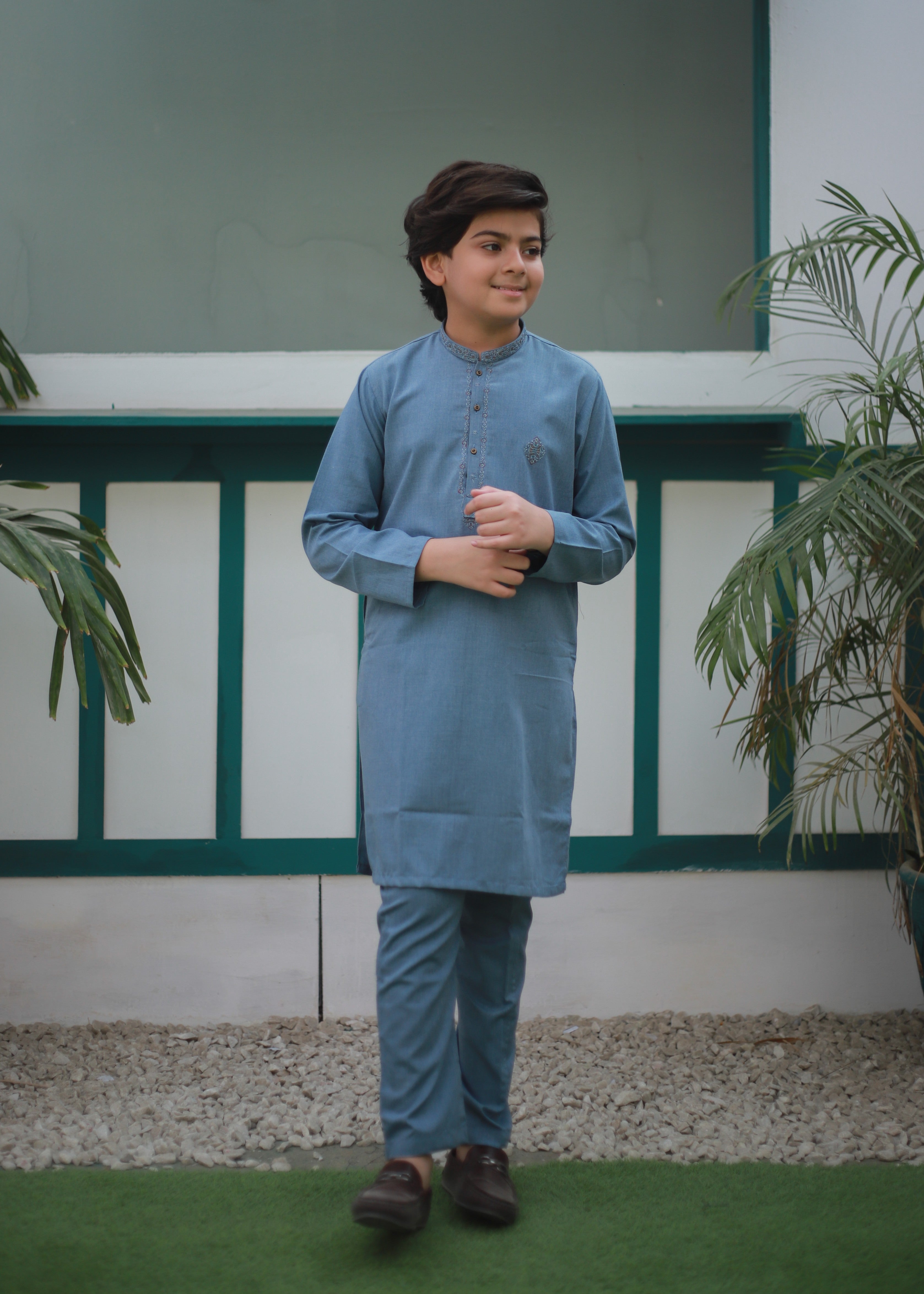 cotton Kurta Set in Carolina blue