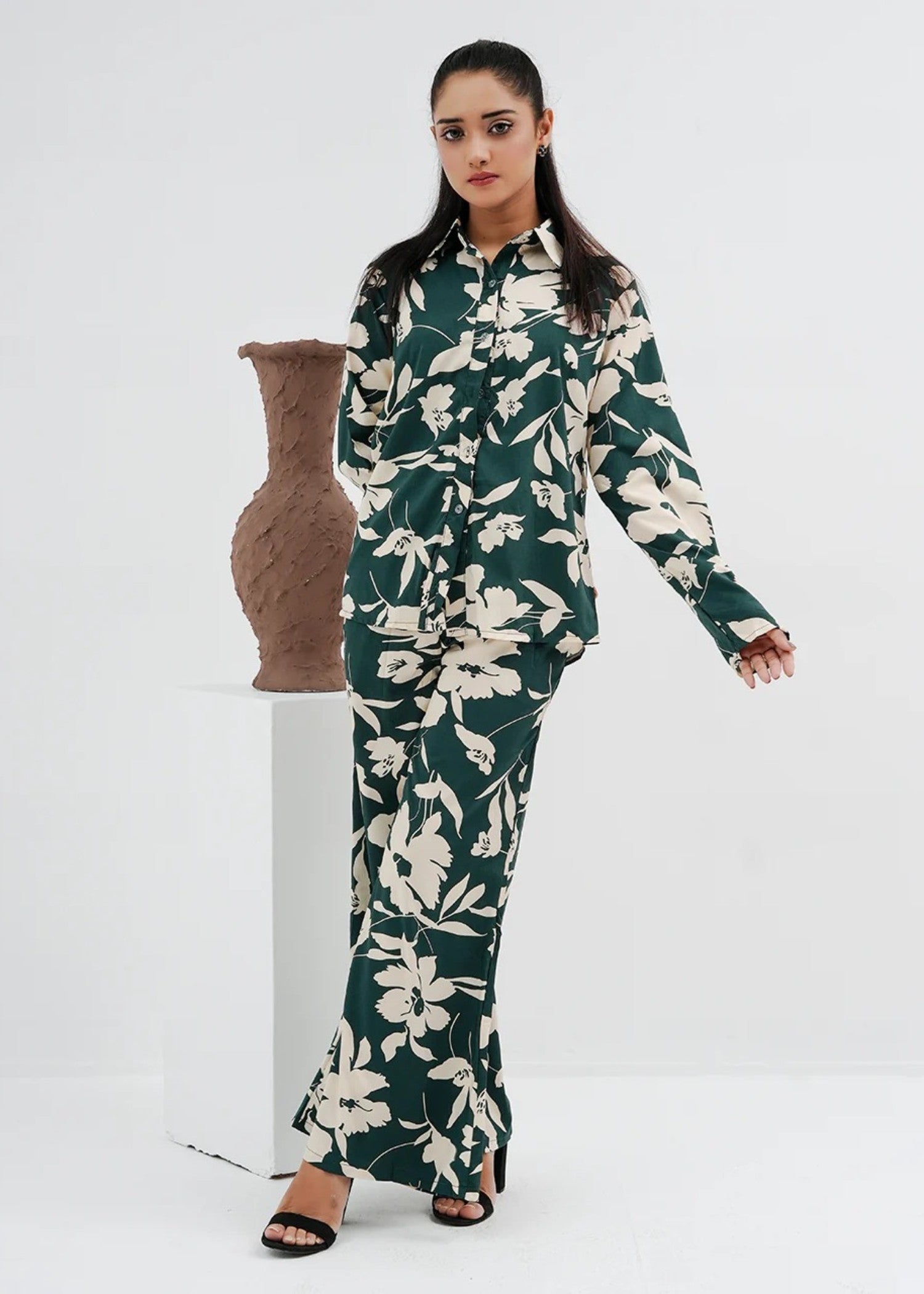 blended satin polyester Co Ord Sets in Green
