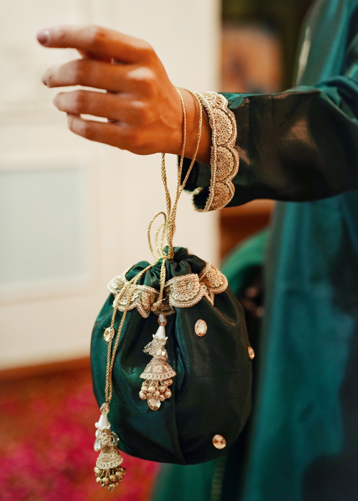 korean raw silk Kurta Set in Green