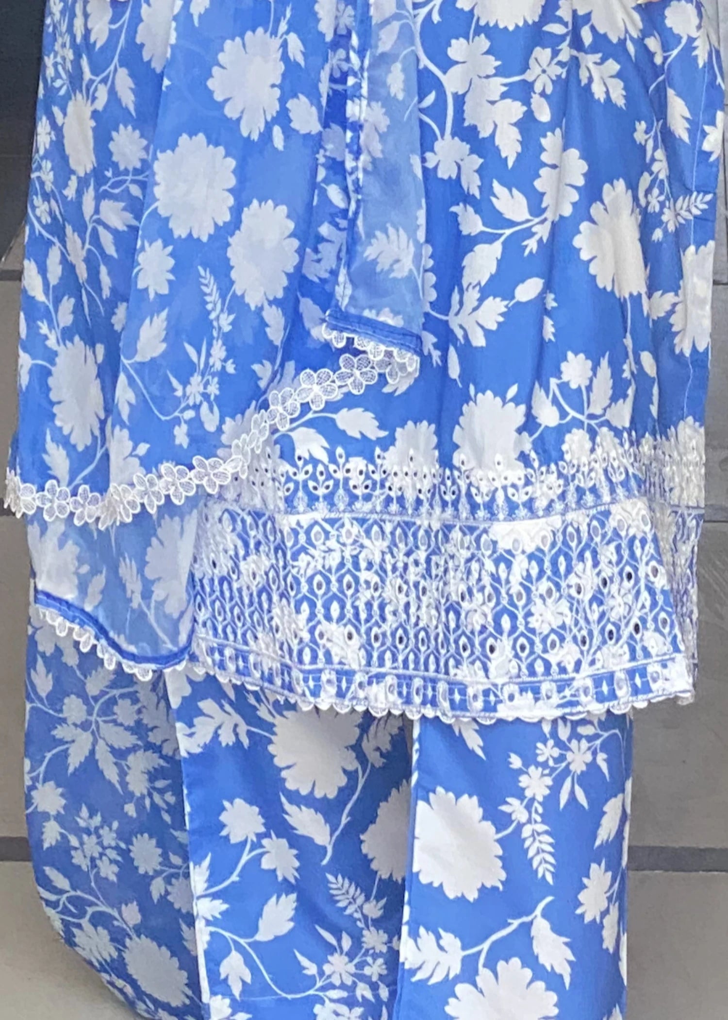cotton silk Kurta Set in Cornflower blue
