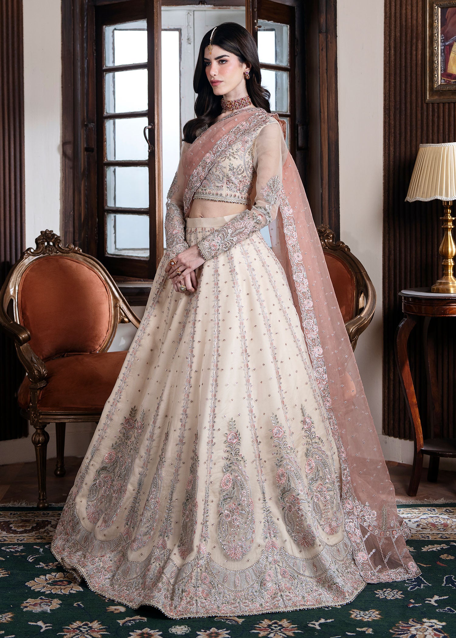 organza Lehenga in Beige