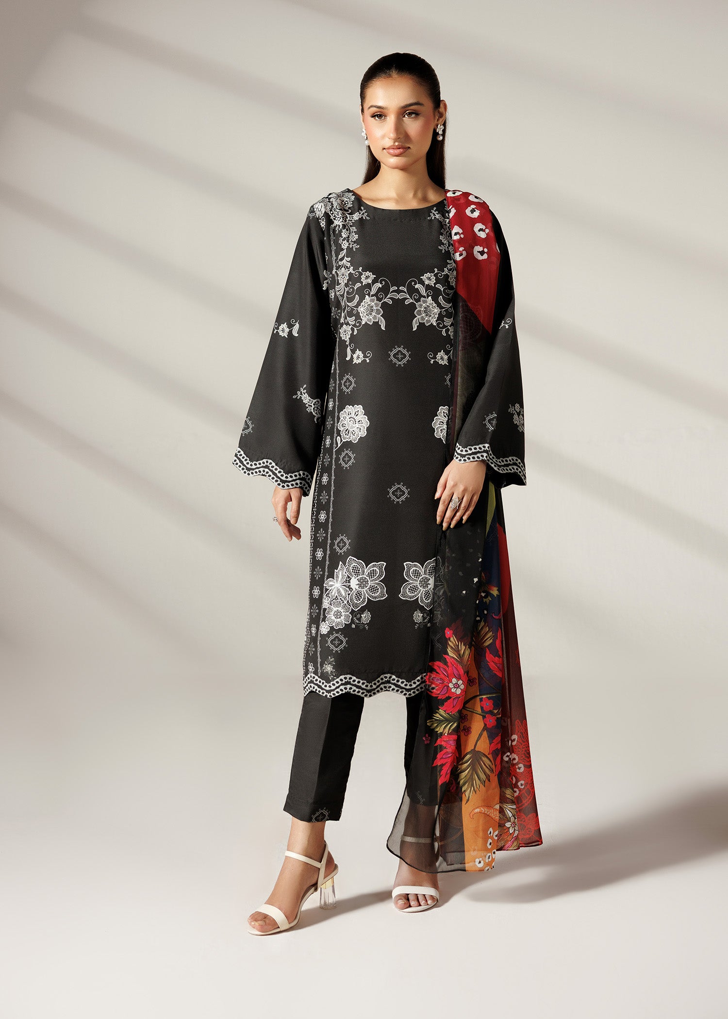 silk finish lawn Kurta Set in Black