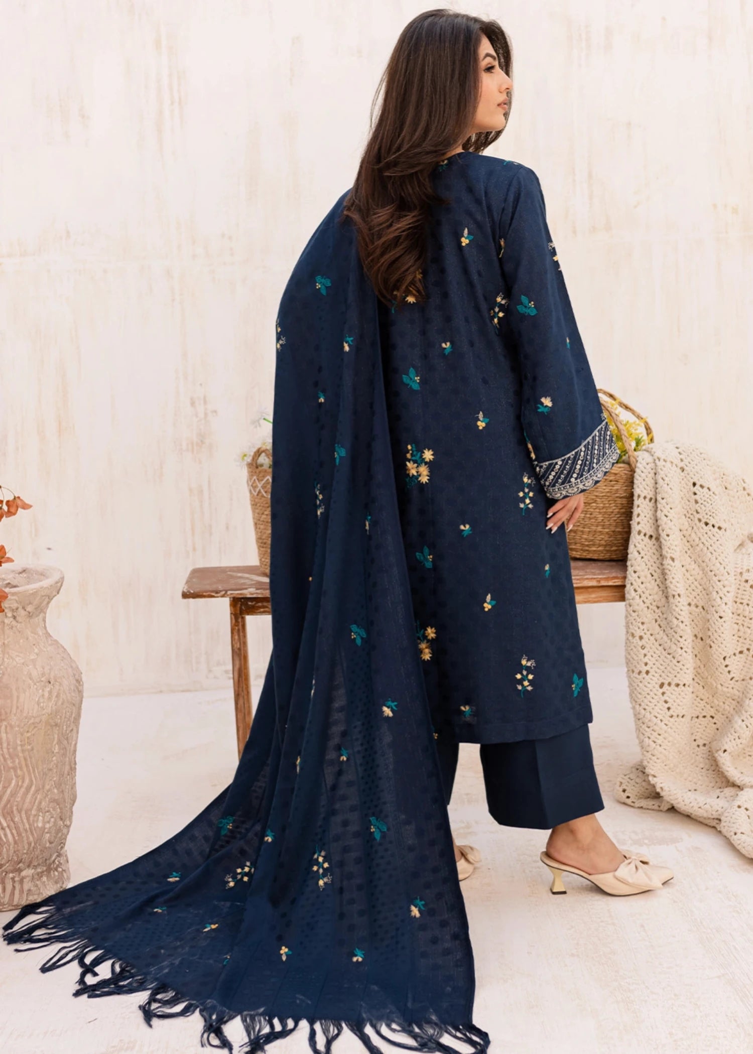 dhanak wool Unstitched in Navy blue