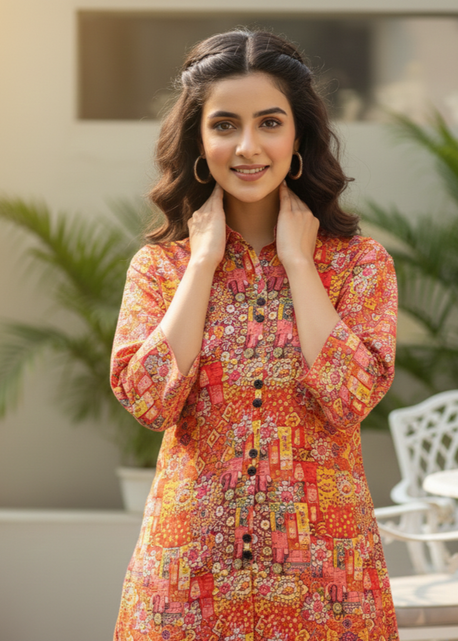 polyester Kurta Set in Multi