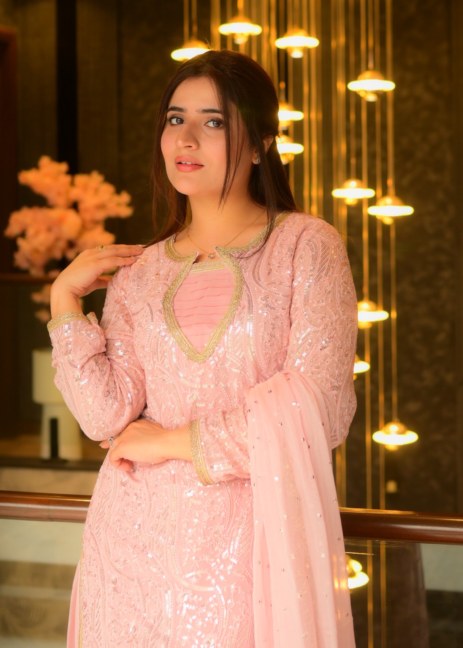 bemberg crinkle chiffon Sharara in Pink