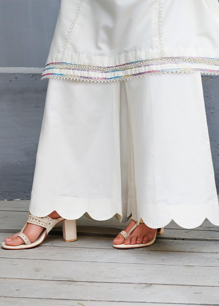 cotton silk Kurta Set in Pearl white