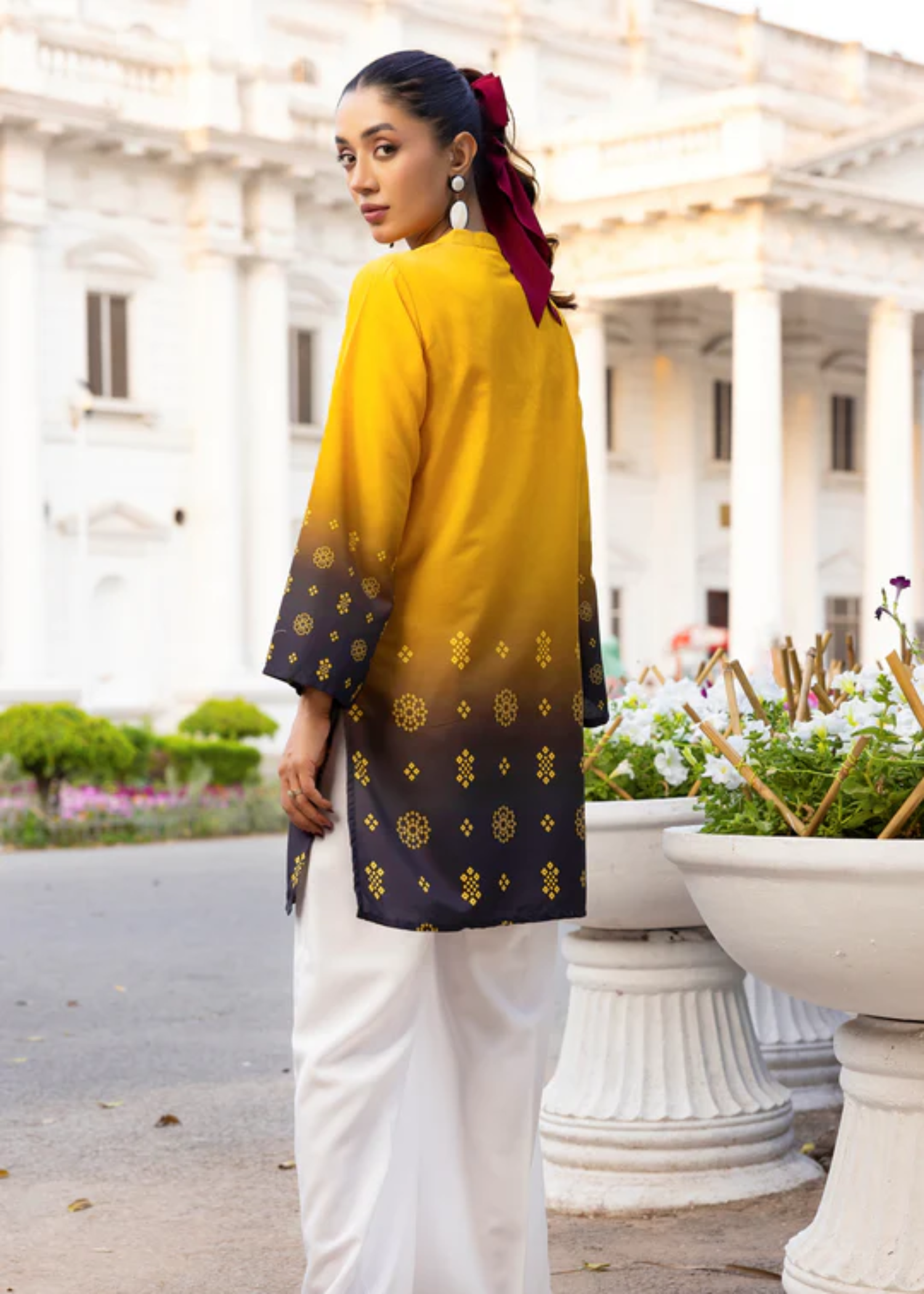 lawn Kurti in Black, school bus yellow