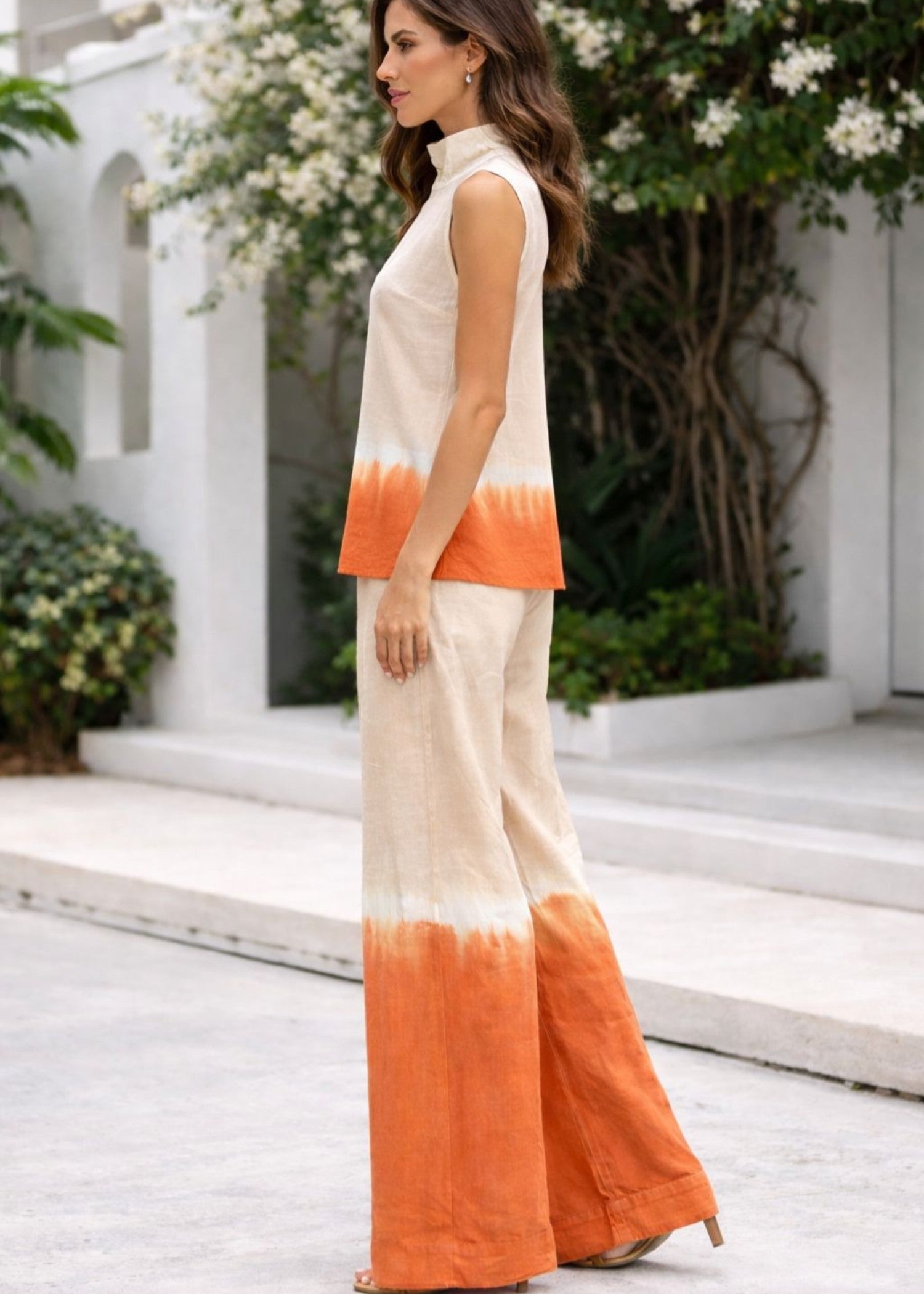 cotton Co ord Sets in Pumpkin orange, beige