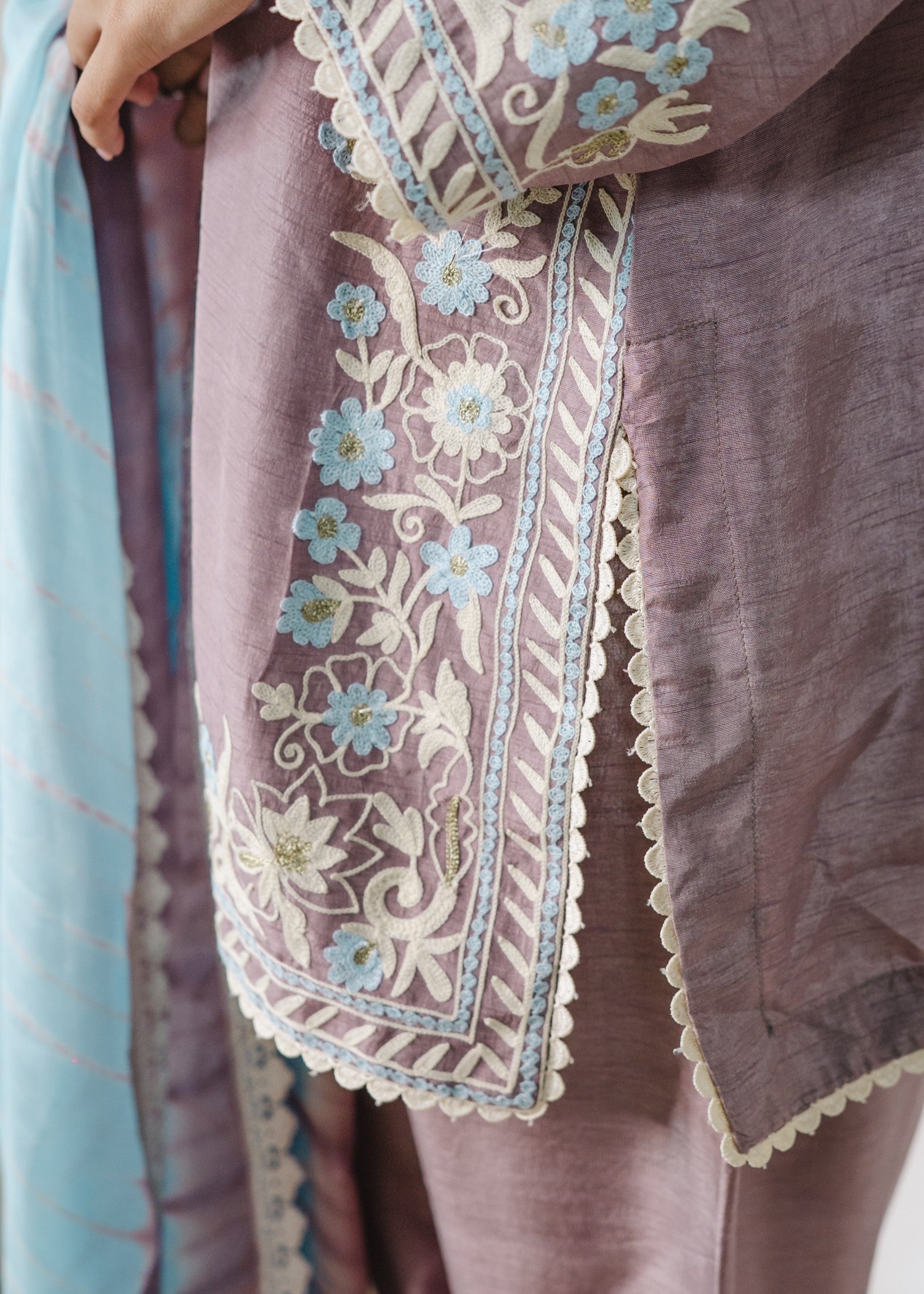 korean raw silk Kurta Set in Mauve pink
