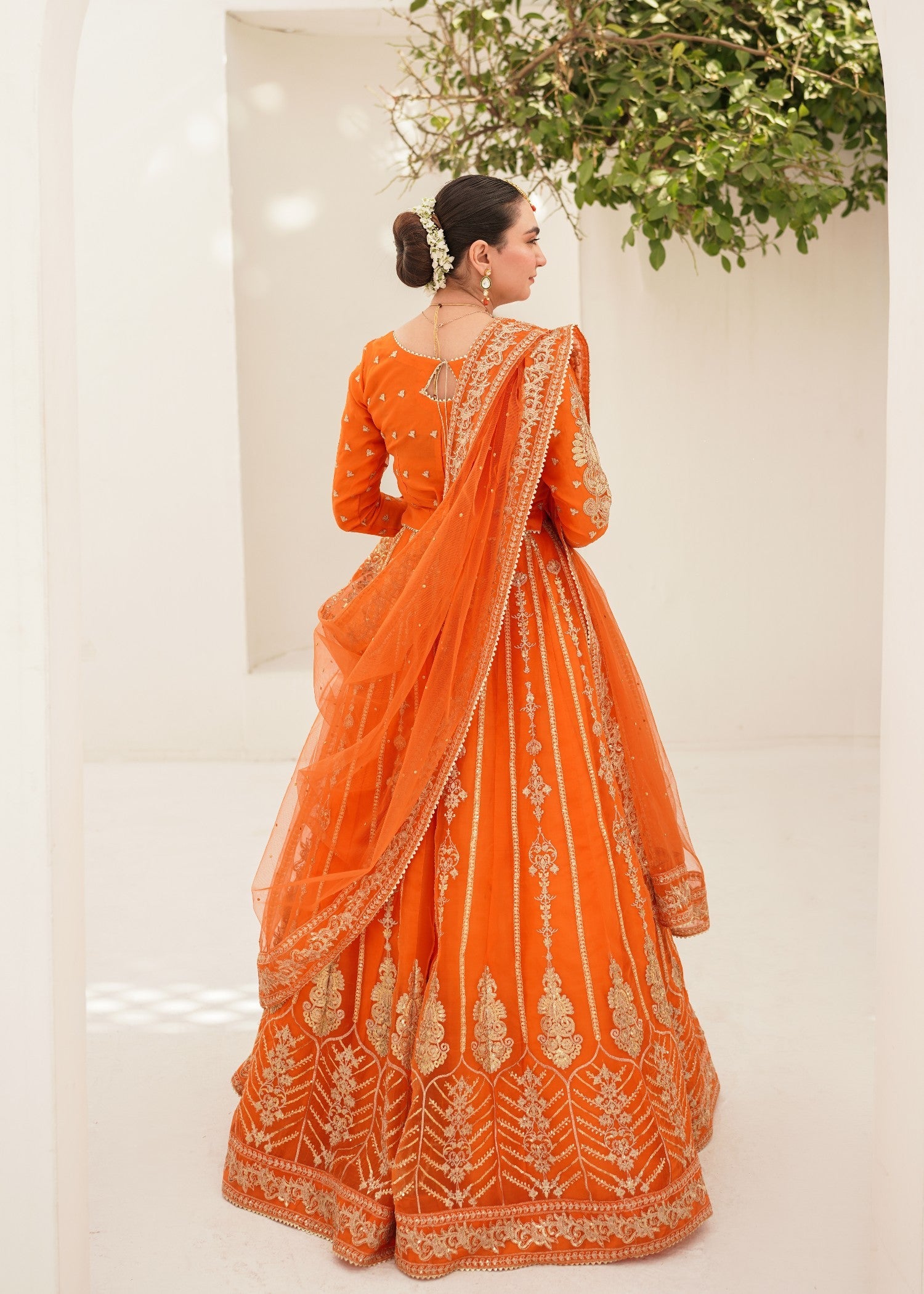 organza silk Lehenga in Orange