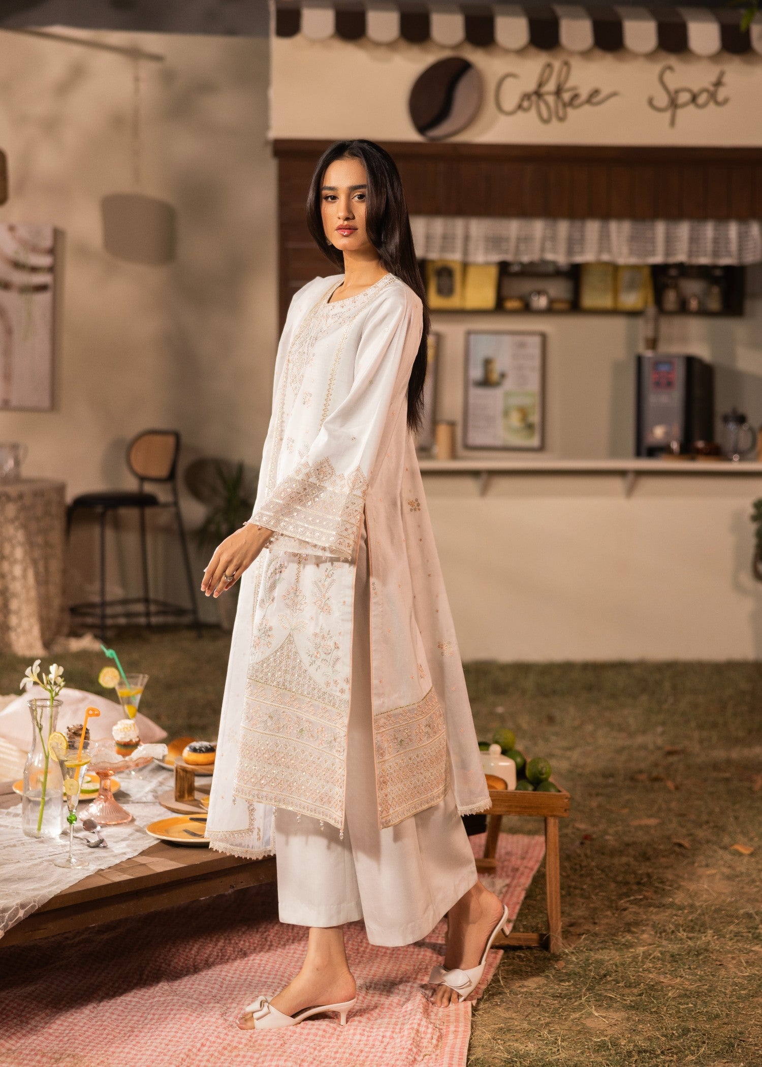 viscose Kurta Set in Ivory