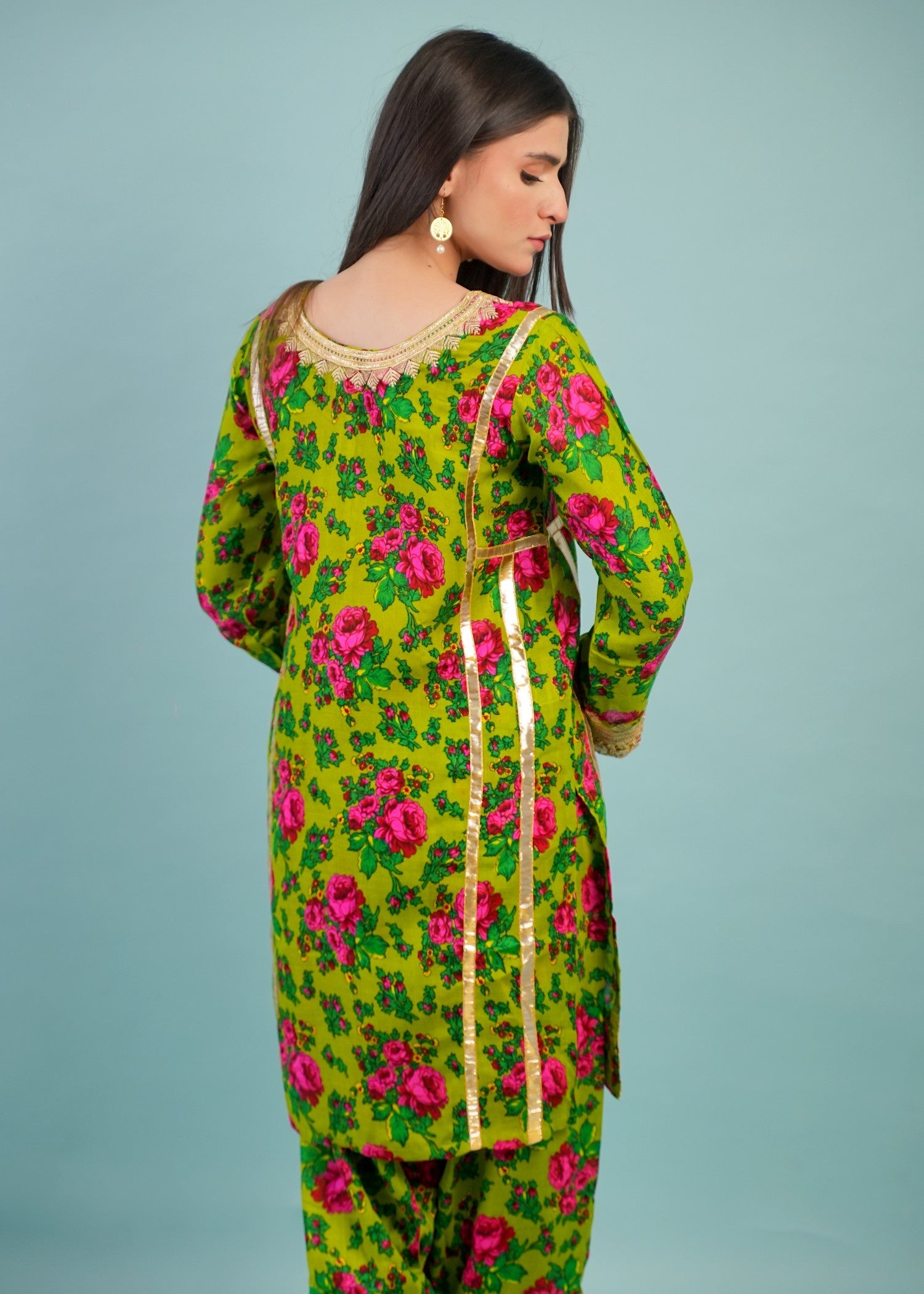 voile Kurta Set in Green