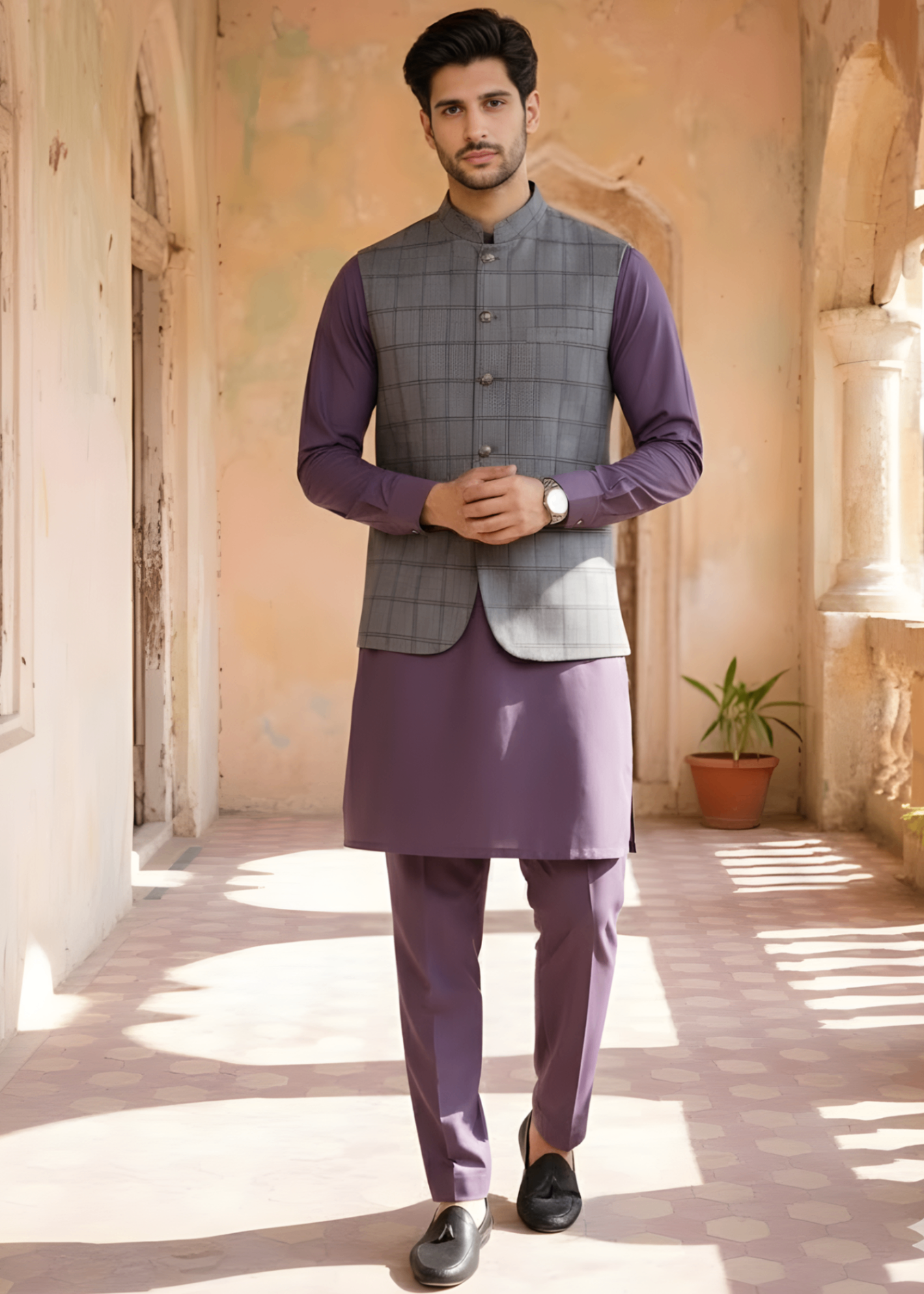 yarn dyed Waistcoat in Grey