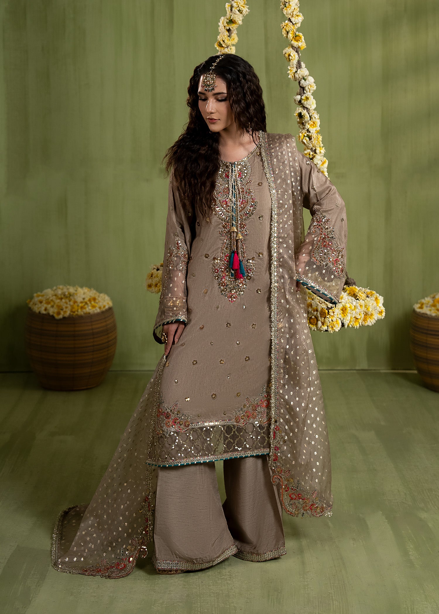 raw silk Kurta Set in Brown