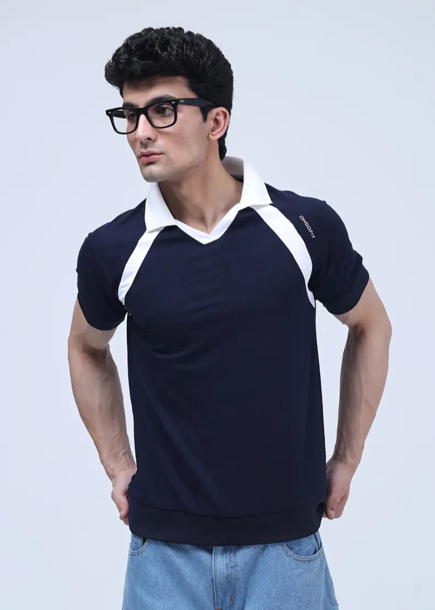 cotton Polo Shirt in Blue by Oh So Fit