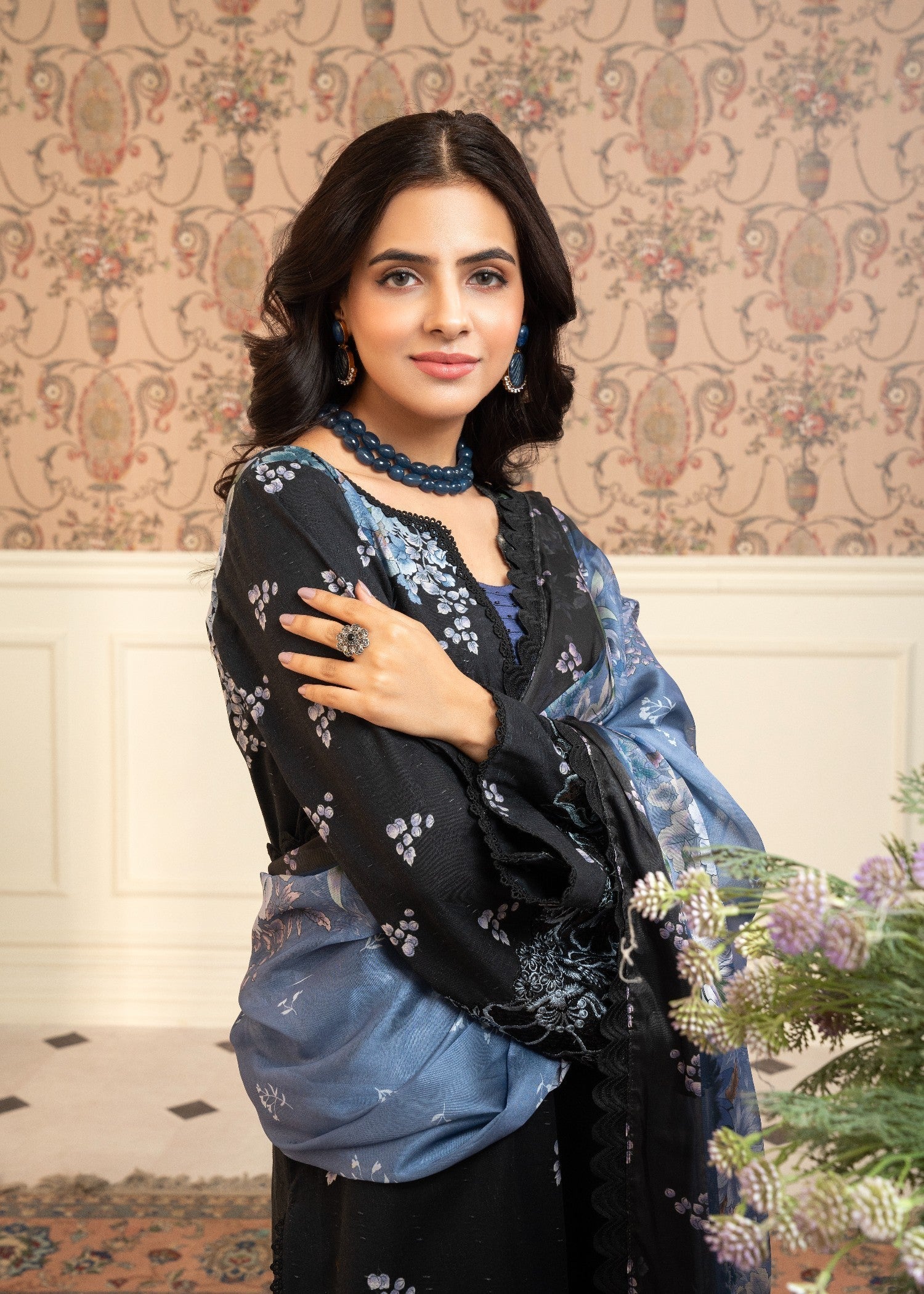 lawn cotton Kurta Set in Black