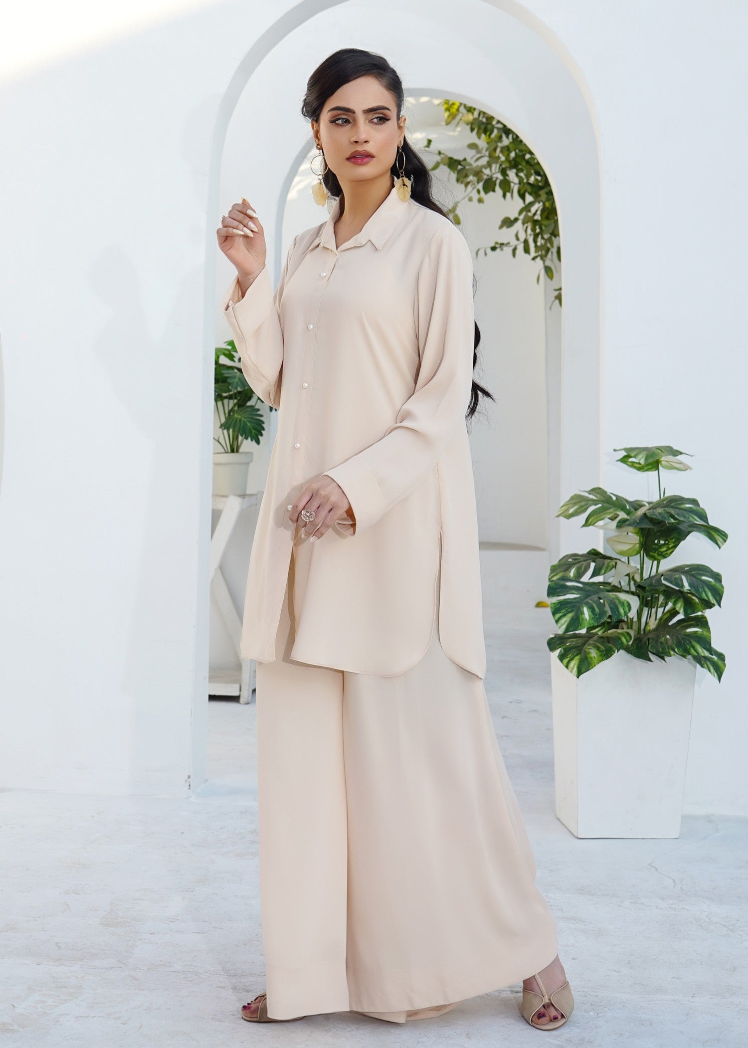 silk georgette Co Ord Sets in Cream