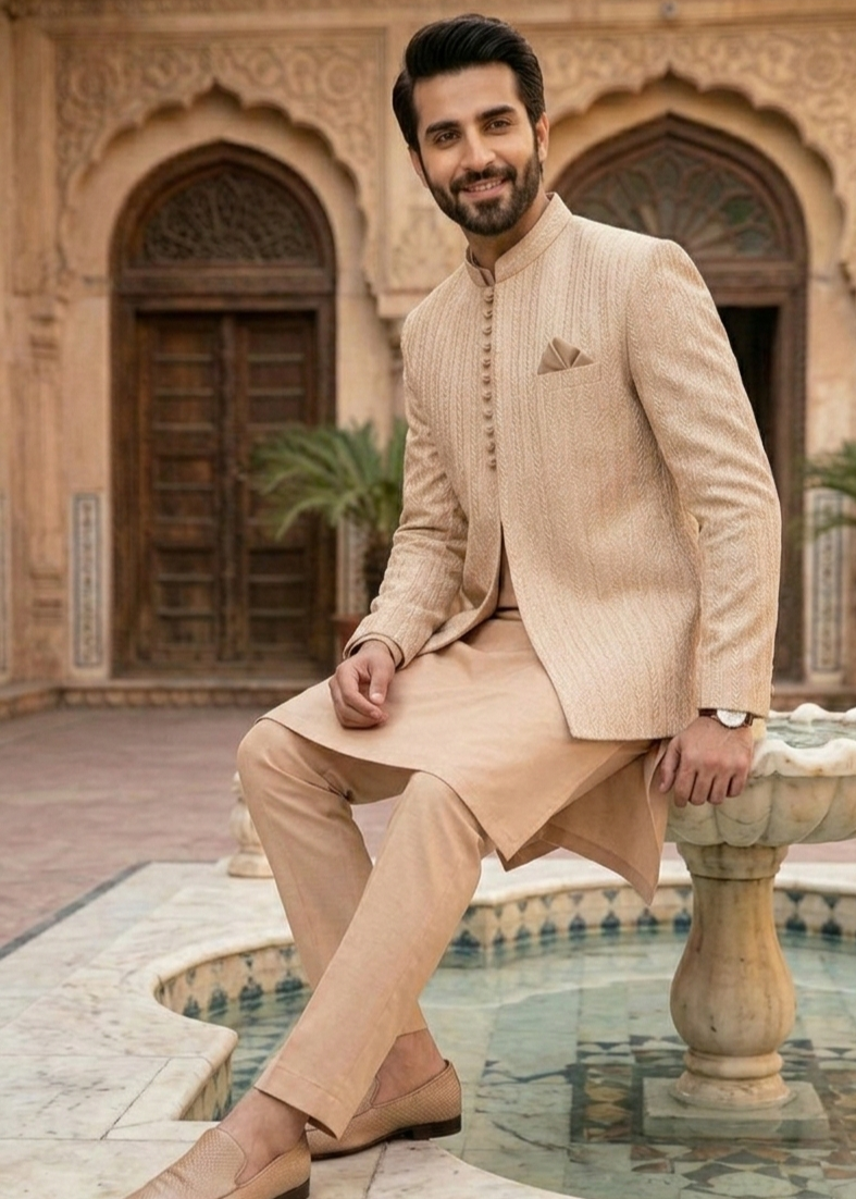 silk Prince Coat in Peach pink