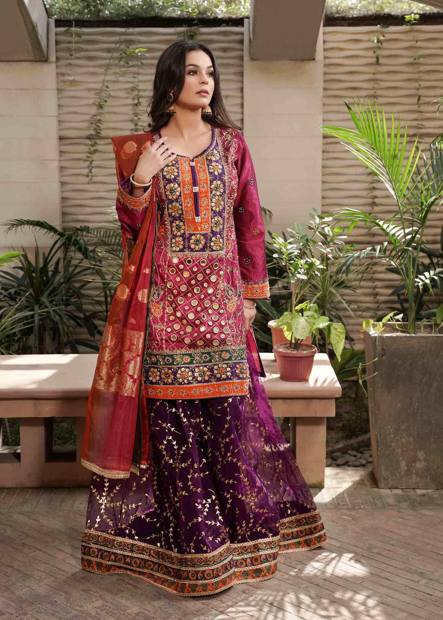 raw silk Sharara in Multi