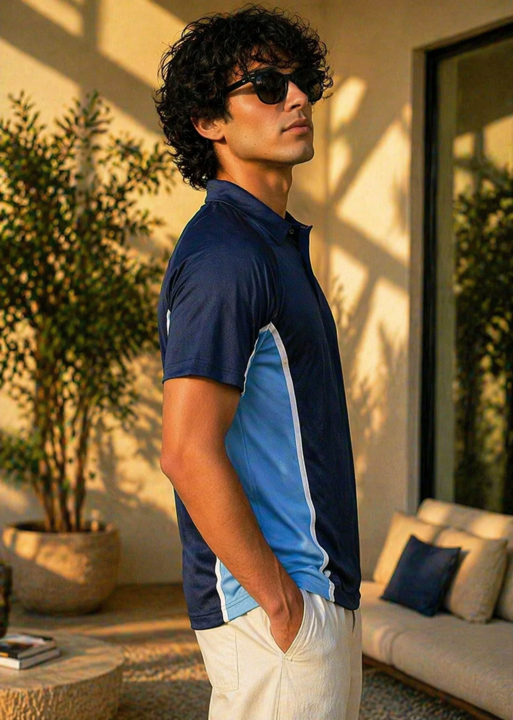 polyester Polo Shirt in Navy blue, sky