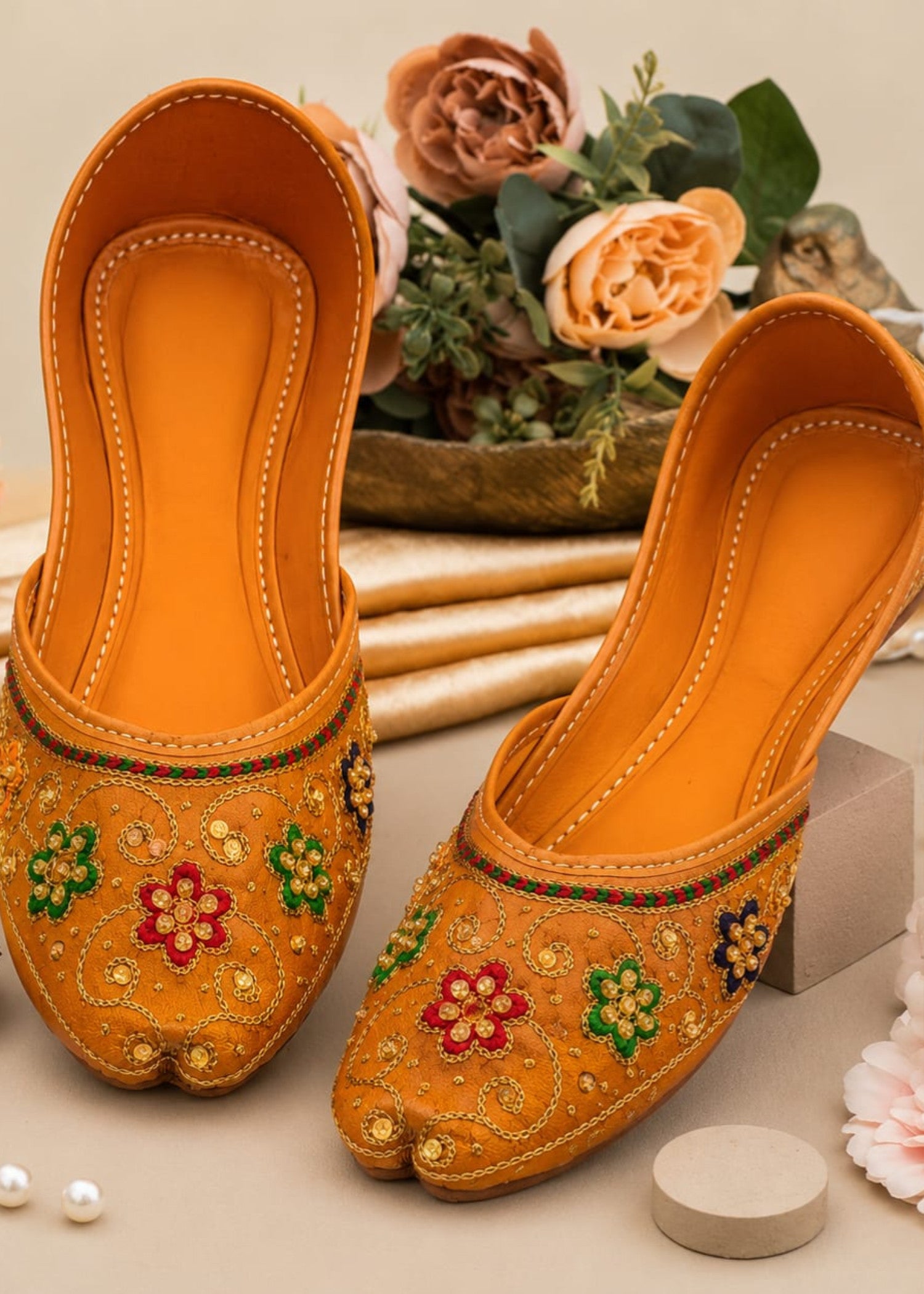 Khussa in Yellow-orange by - High Quality Women Khussa RUH7887