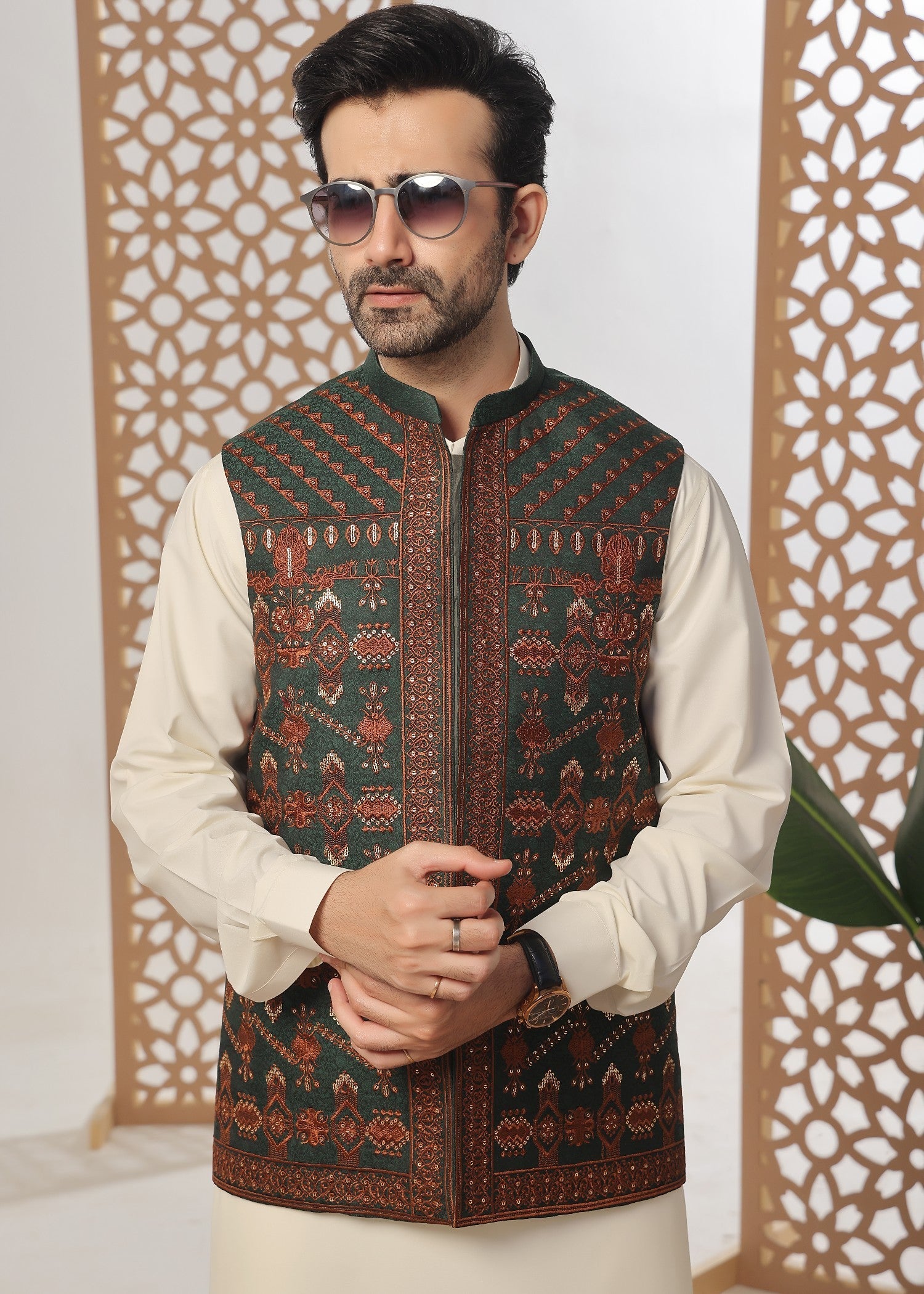 jamawar Waistcoat in Green
