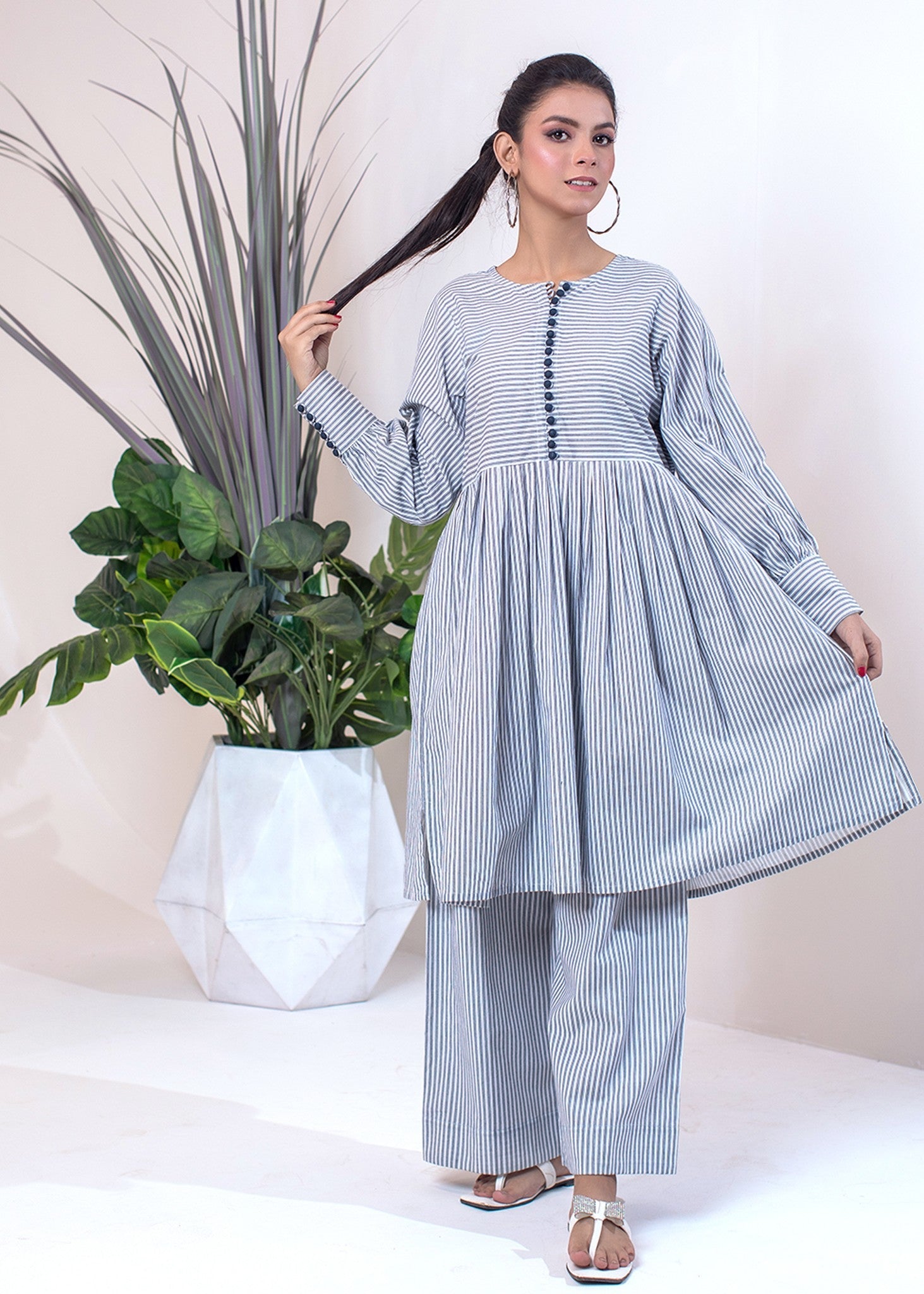 cotton Short Frock in Blue