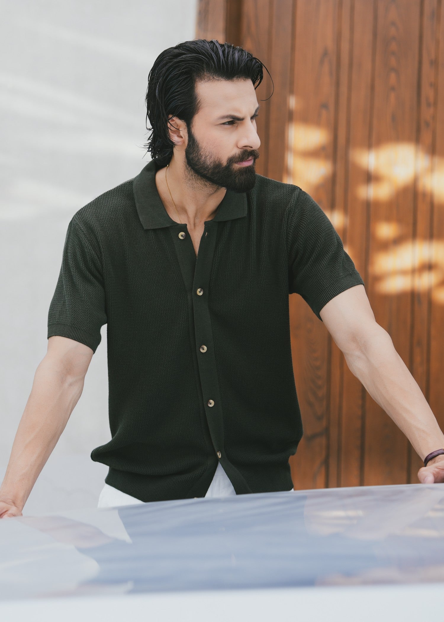 cotton Casual Shirt in Bottle green