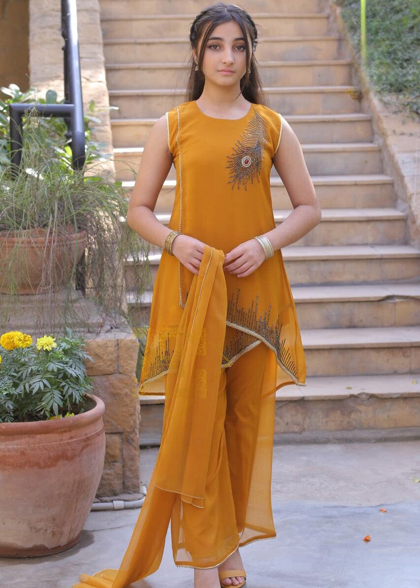 bemberg crinkle chiffon Short Frock in Mustard