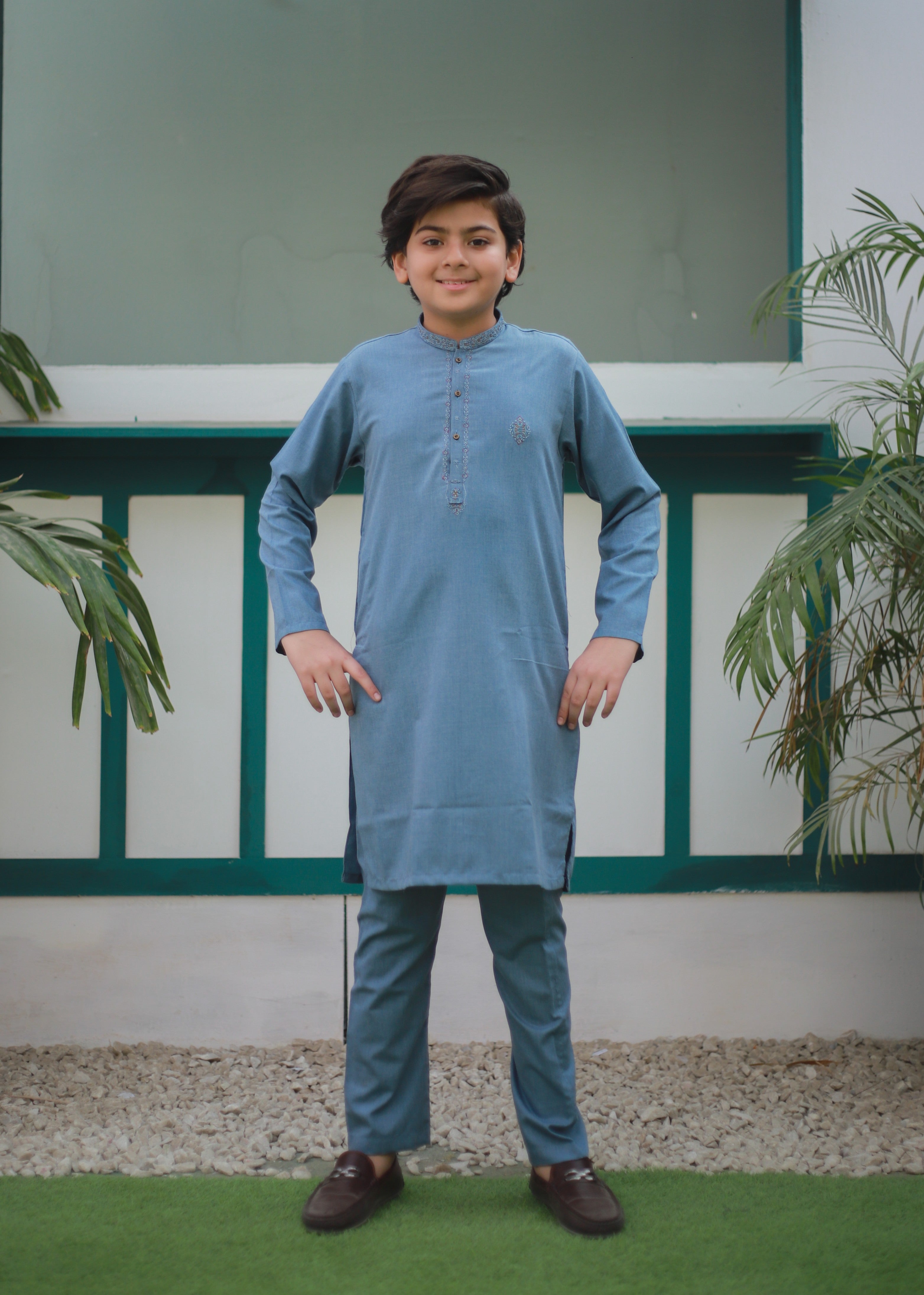 cotton Kurta Set in Carolina blue