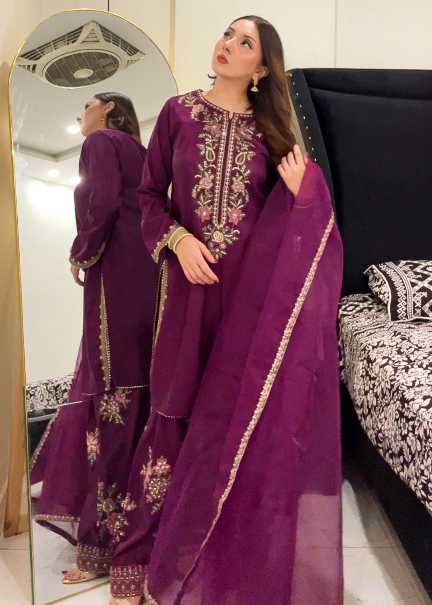 kattan silk Kurta Set in Plum purple