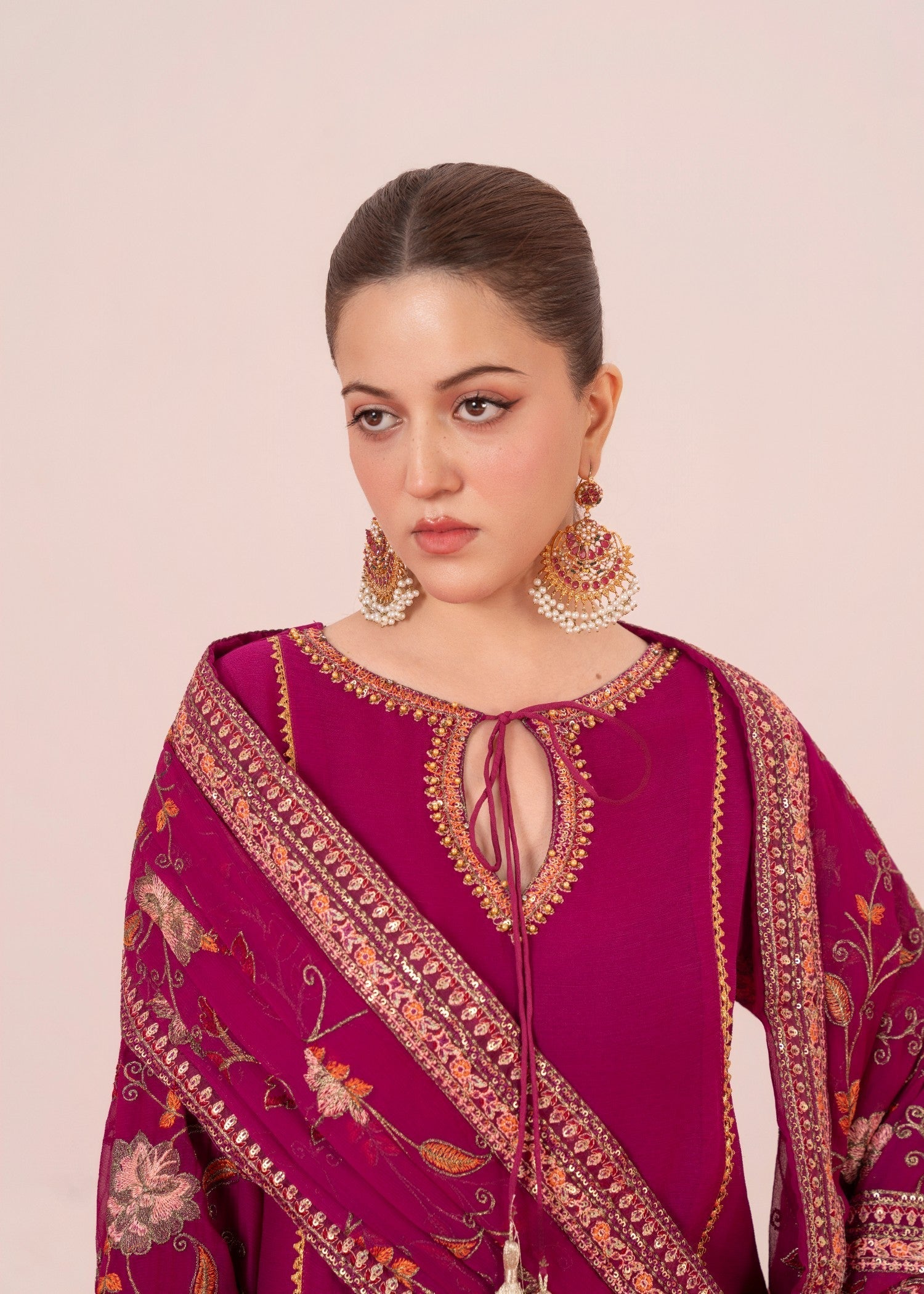 crinkle chiffon Sharara in Red violet