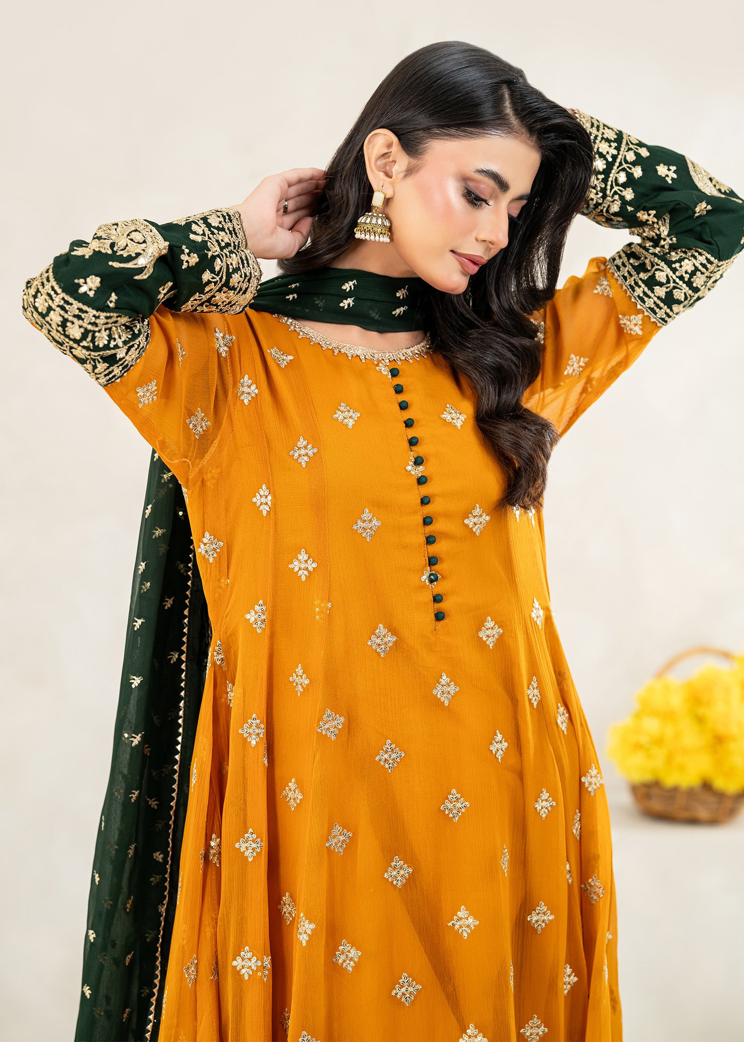 chiffon Anarkali in Mustard