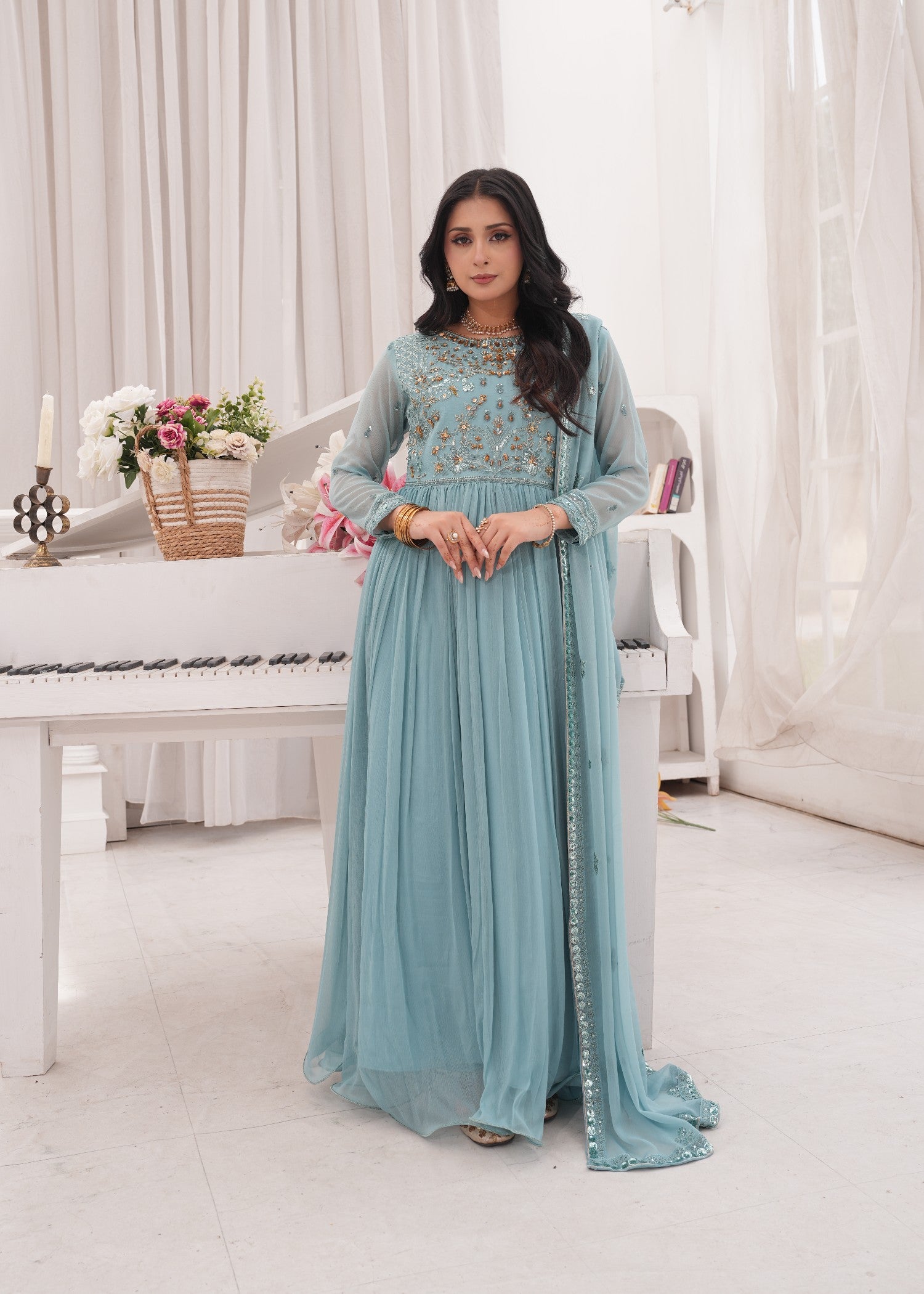 crinkle chiffon Maxi in Powder blue