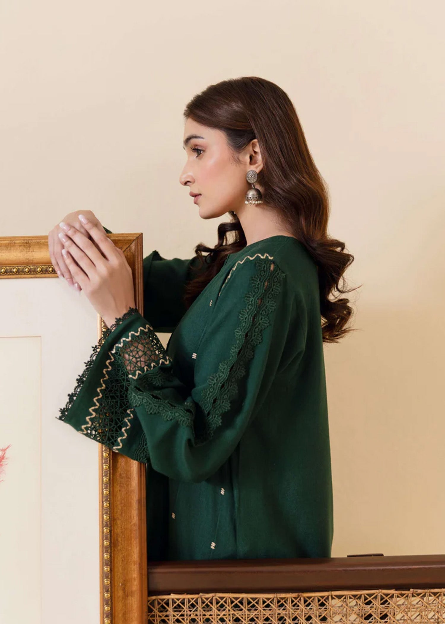 wool Kurta Set in Forest green