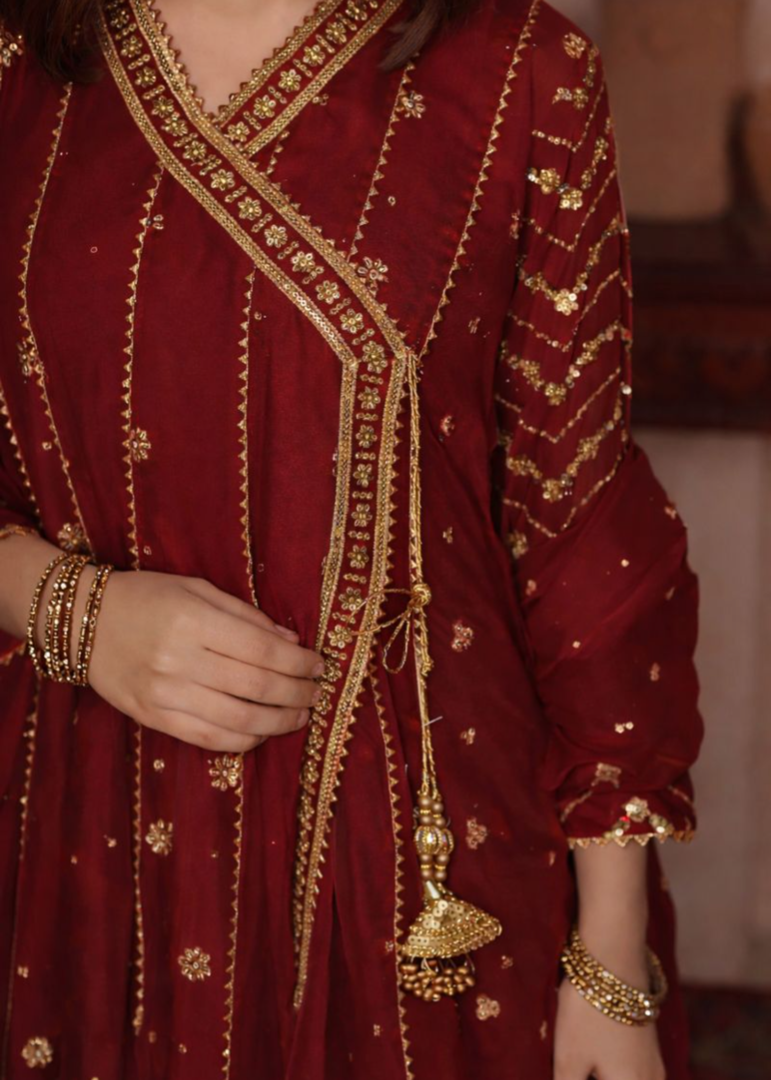 chiffon Angrakha in Maroon
