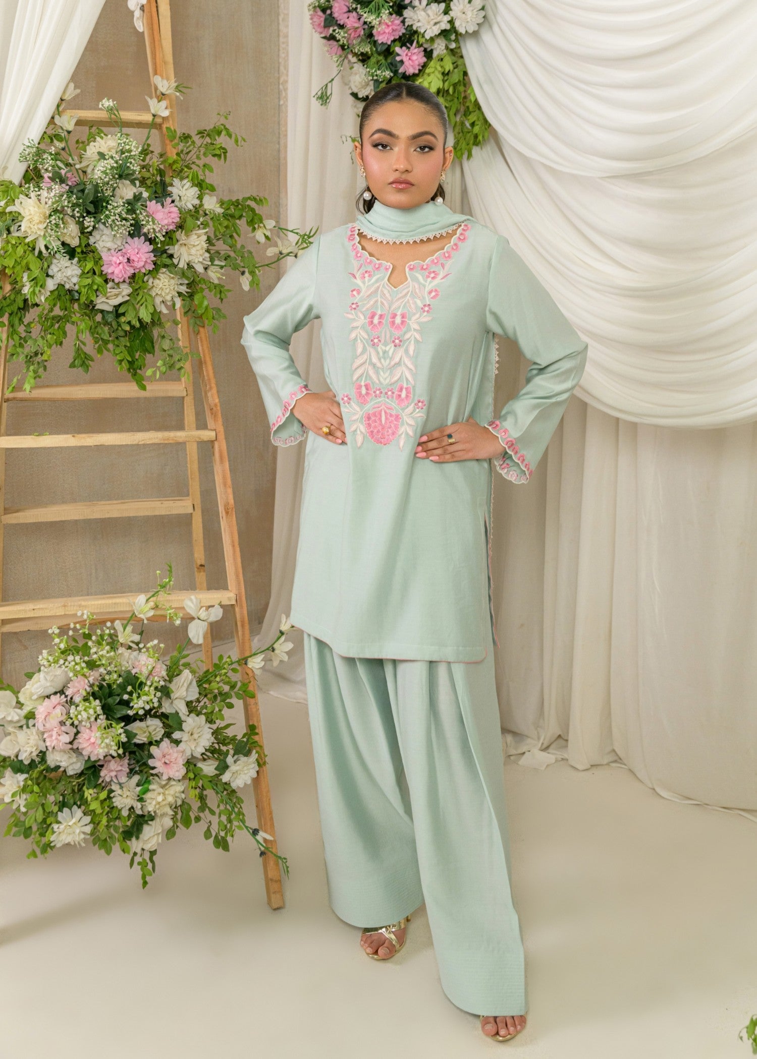 viscose modal Kurta Set in Moss green