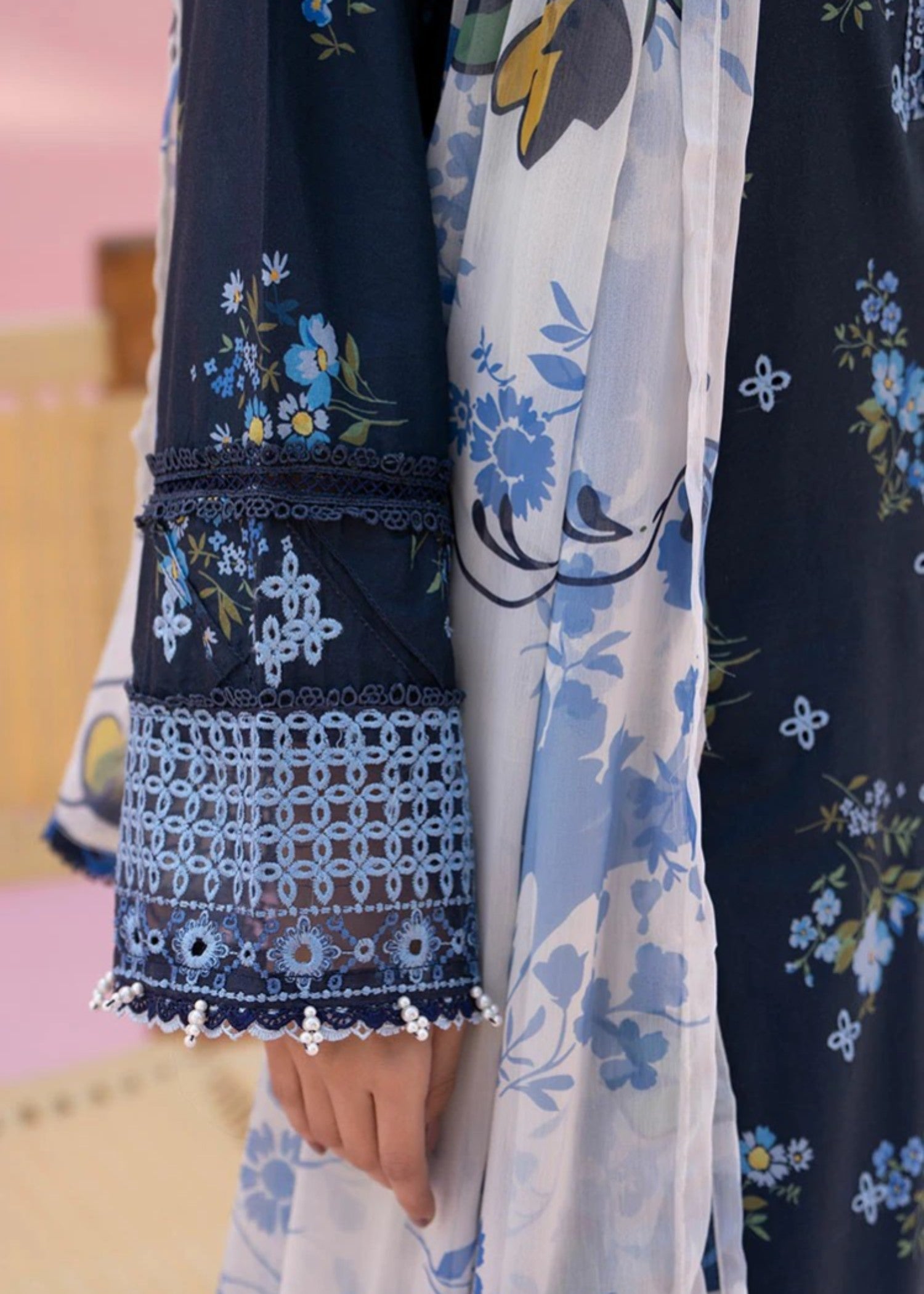 cambric Kurta Set in Midnight blue