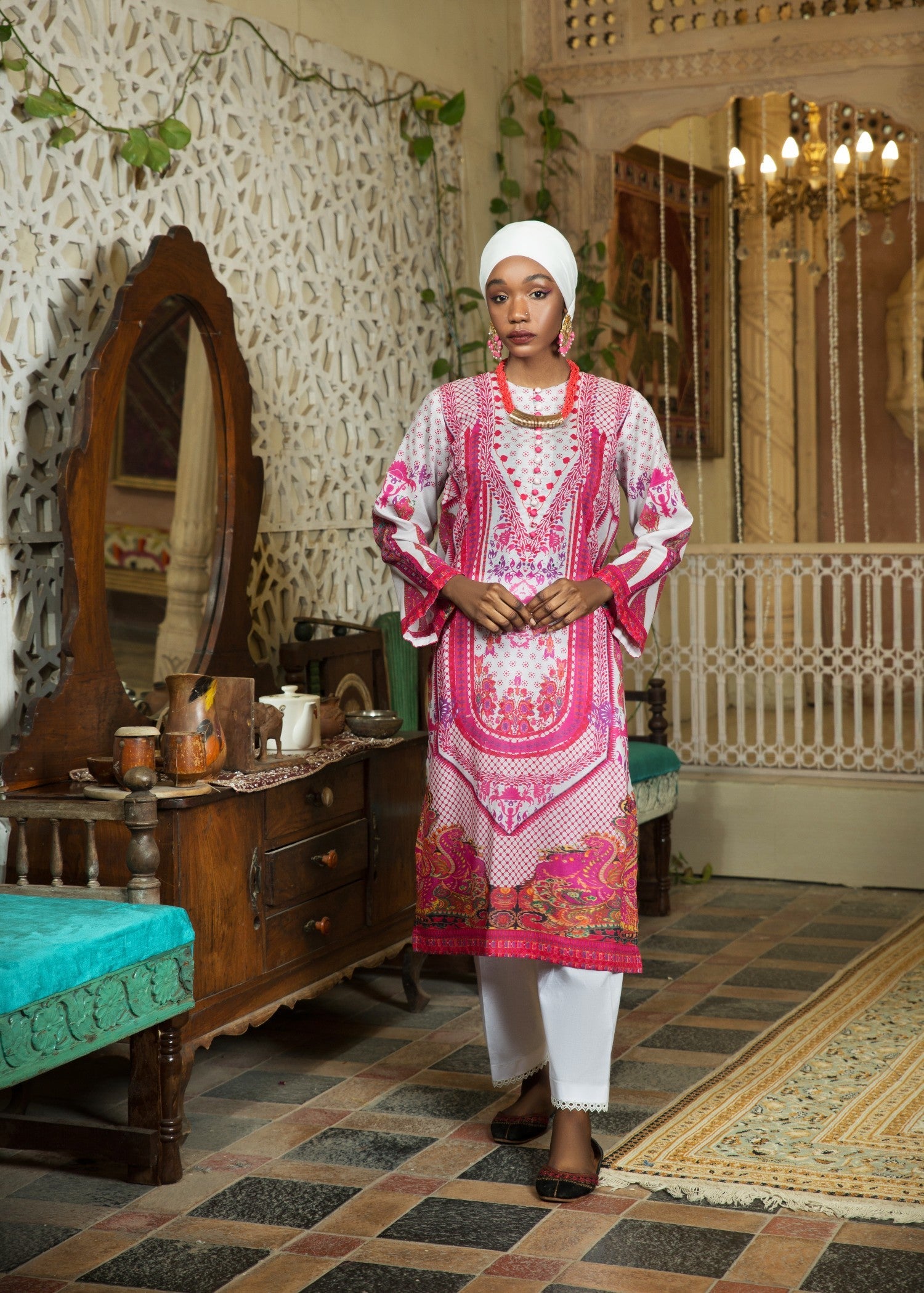 lawn Kurti in Hot pink, pink