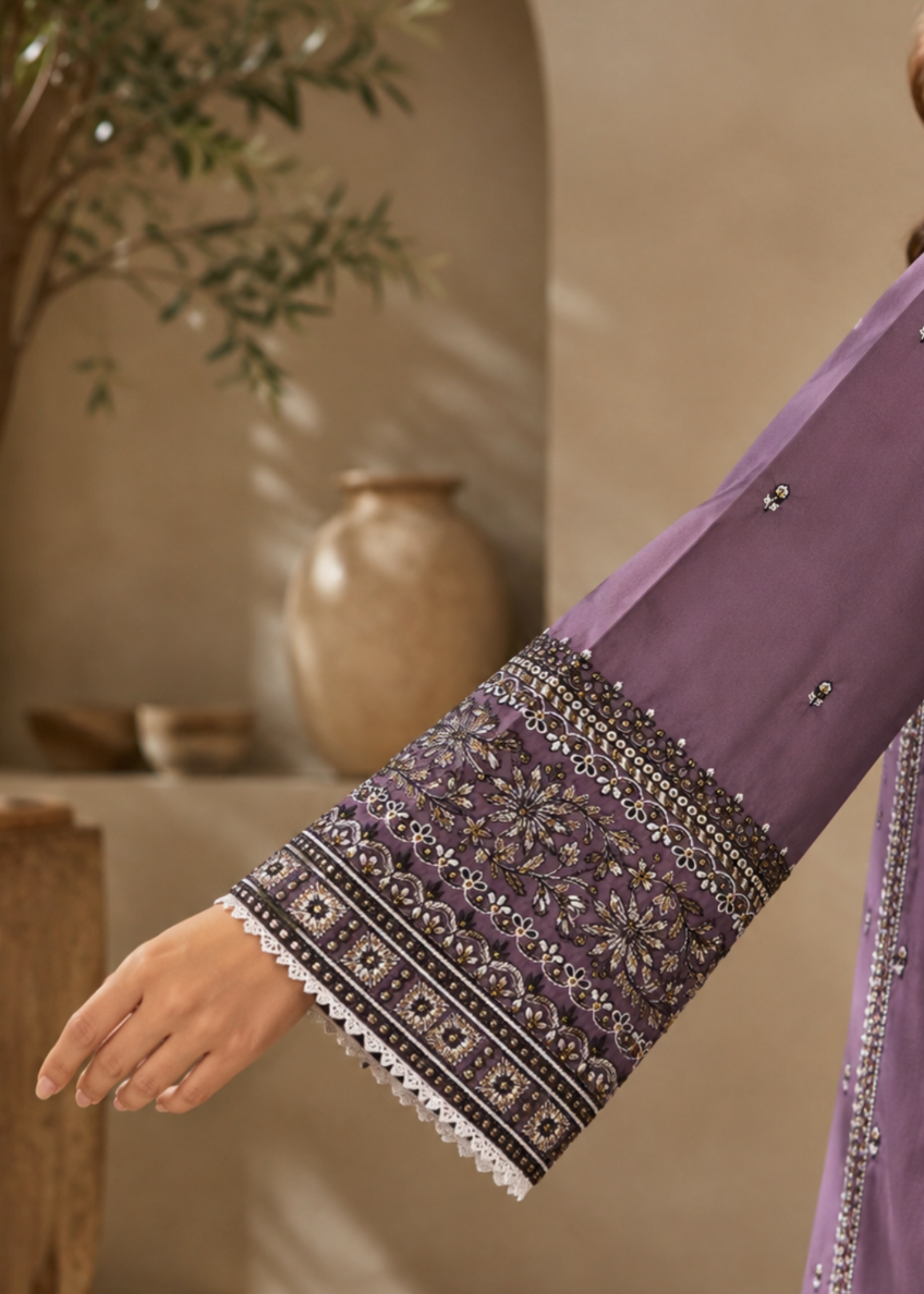 lawn cotton Kurta Set in Purple mountain majesty