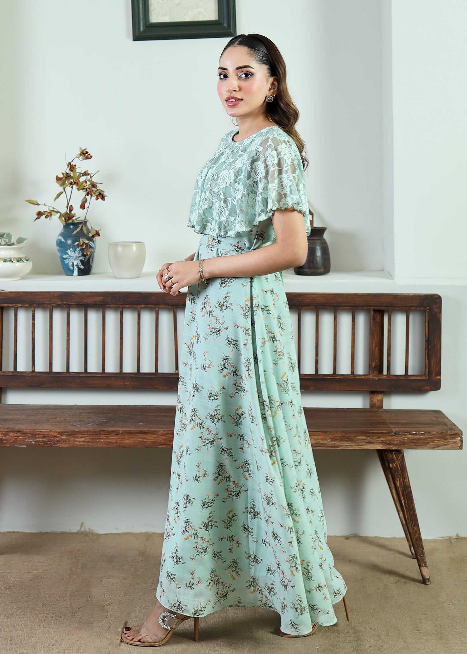 georgette chiffon Dress in Aquamarine