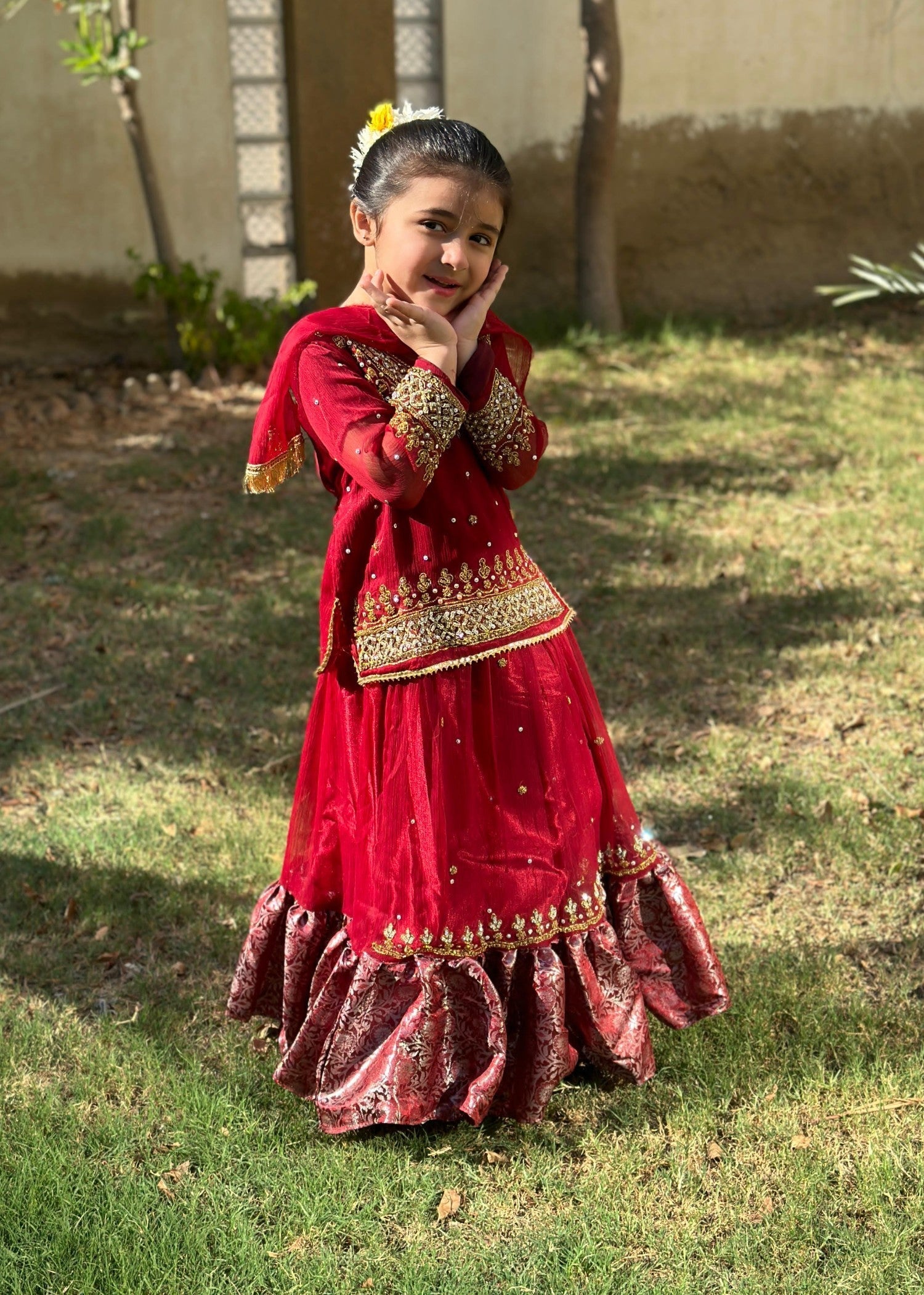chiffon Lehenga in Maroon