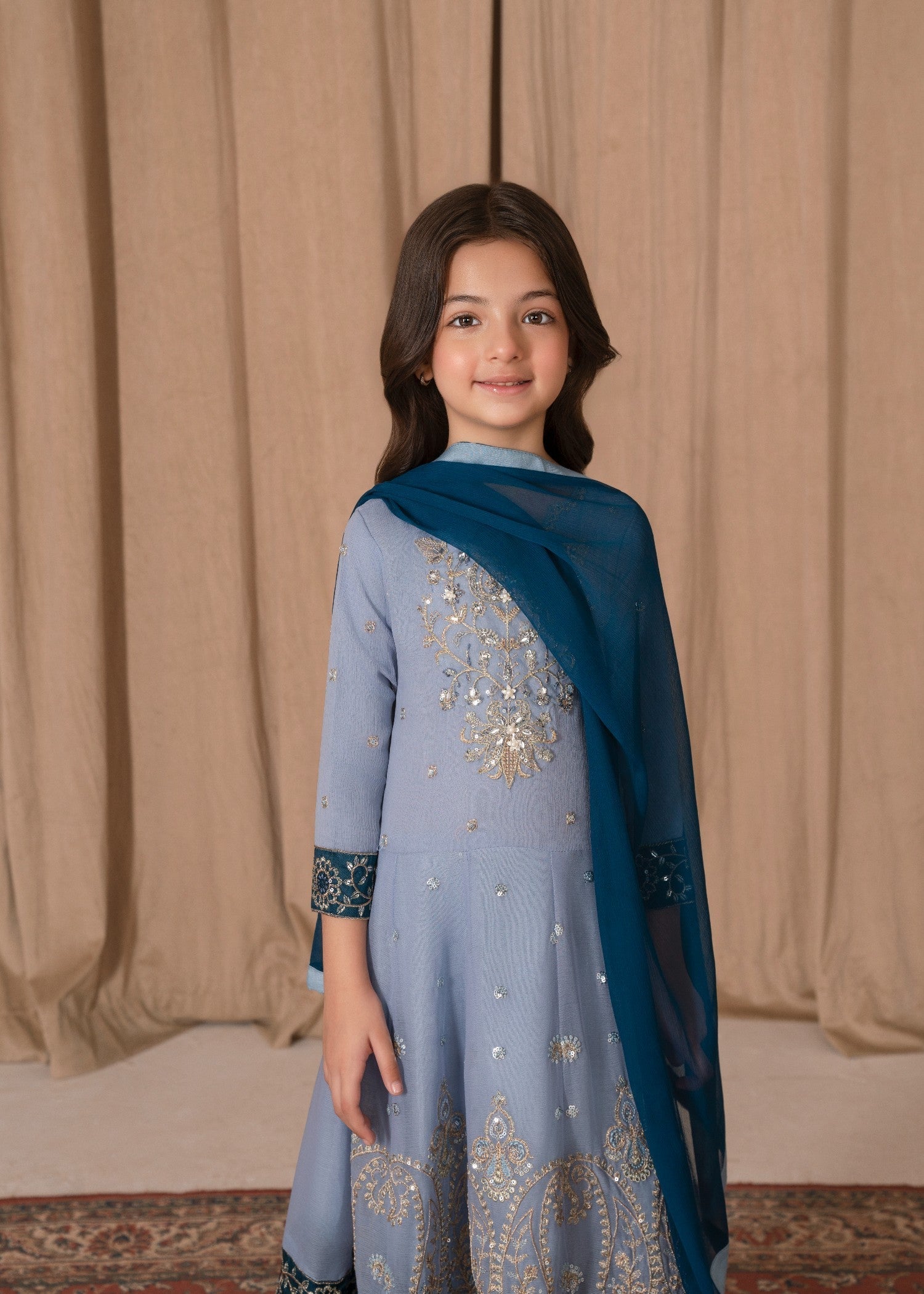 chiffon Pishwas in Ice blue