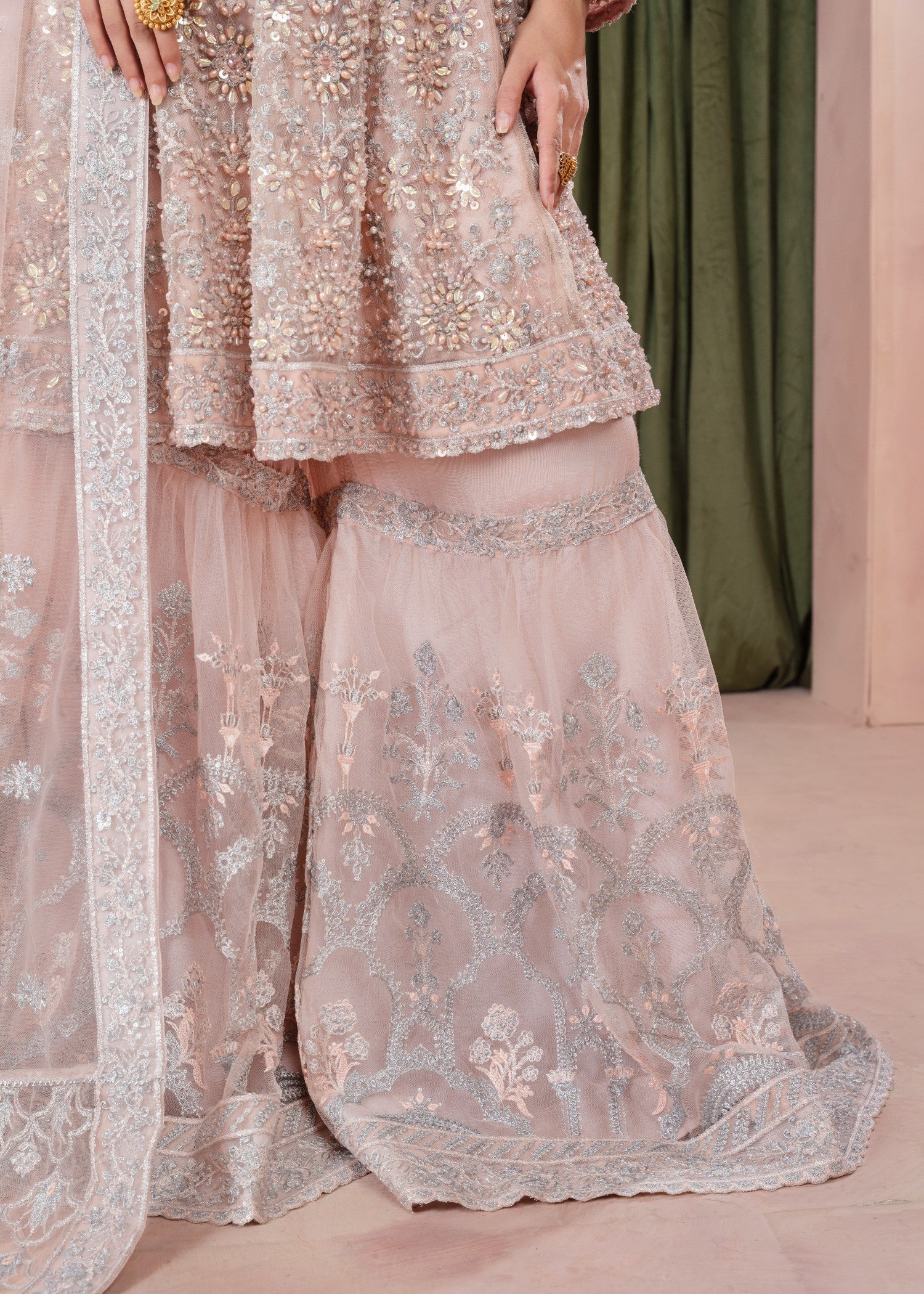 net Peplum in Baby pink