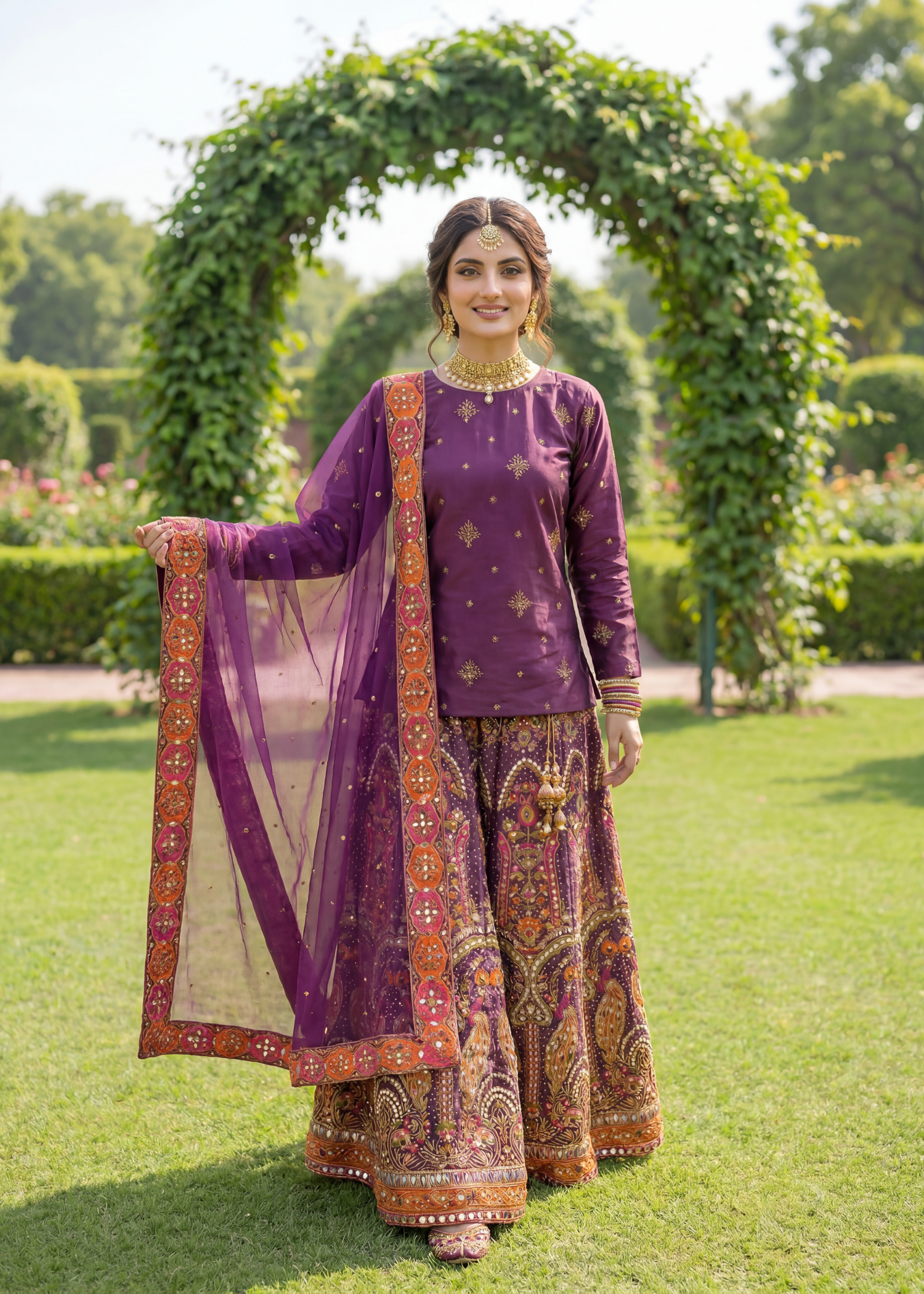 kattan silk Sharara in Purple