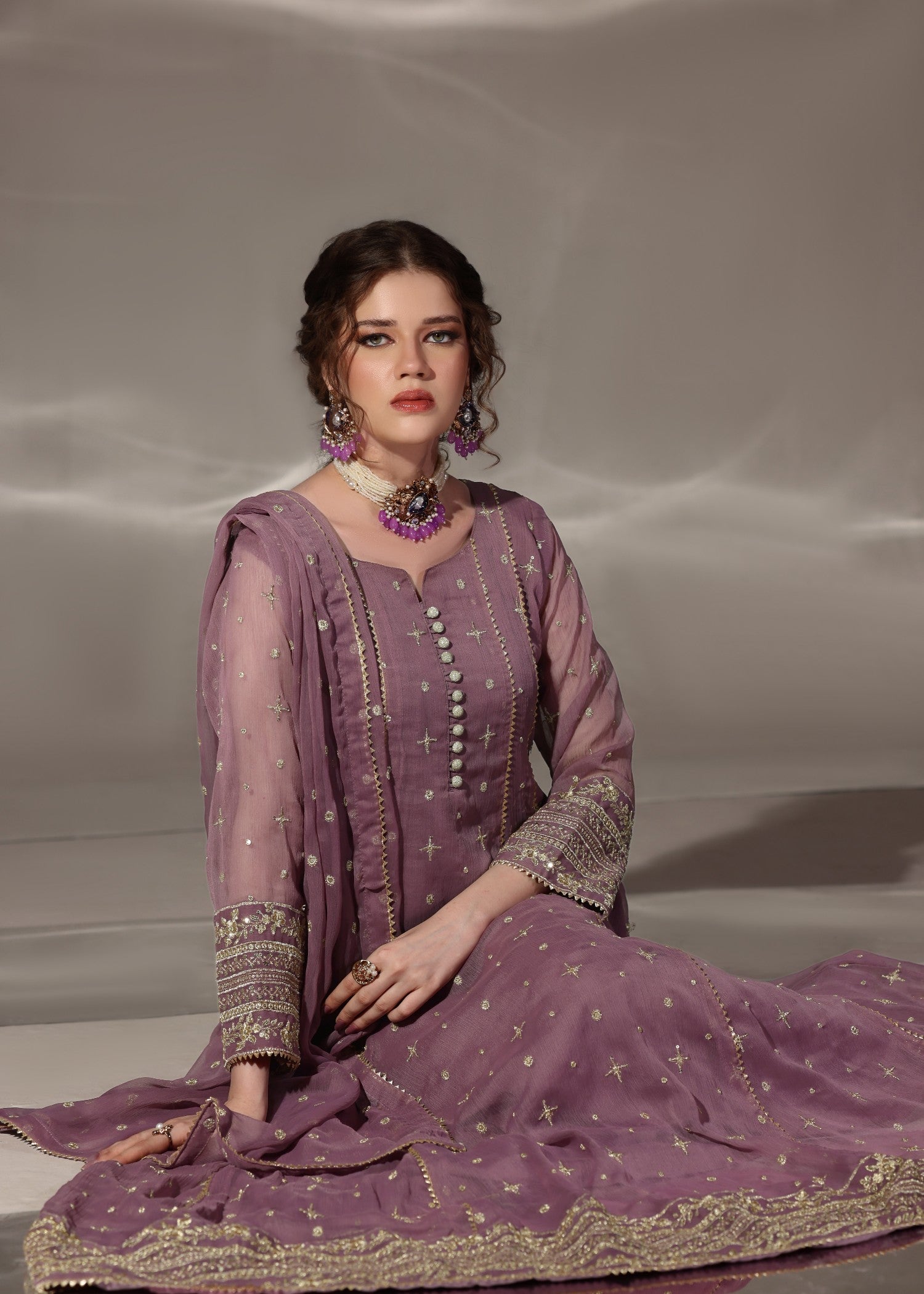 chiffon Pishwas in Mauve