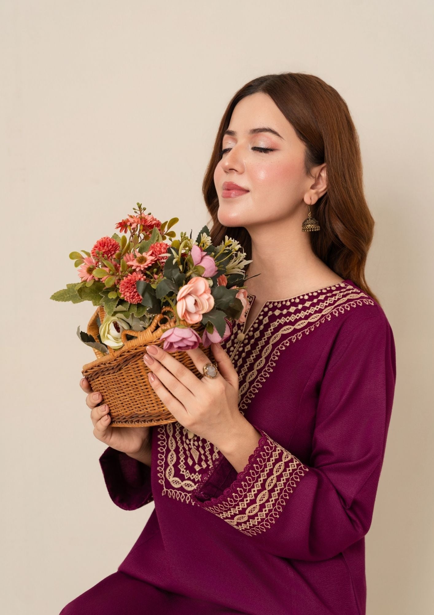 dhanak wool Kurta Set in Magenta haze