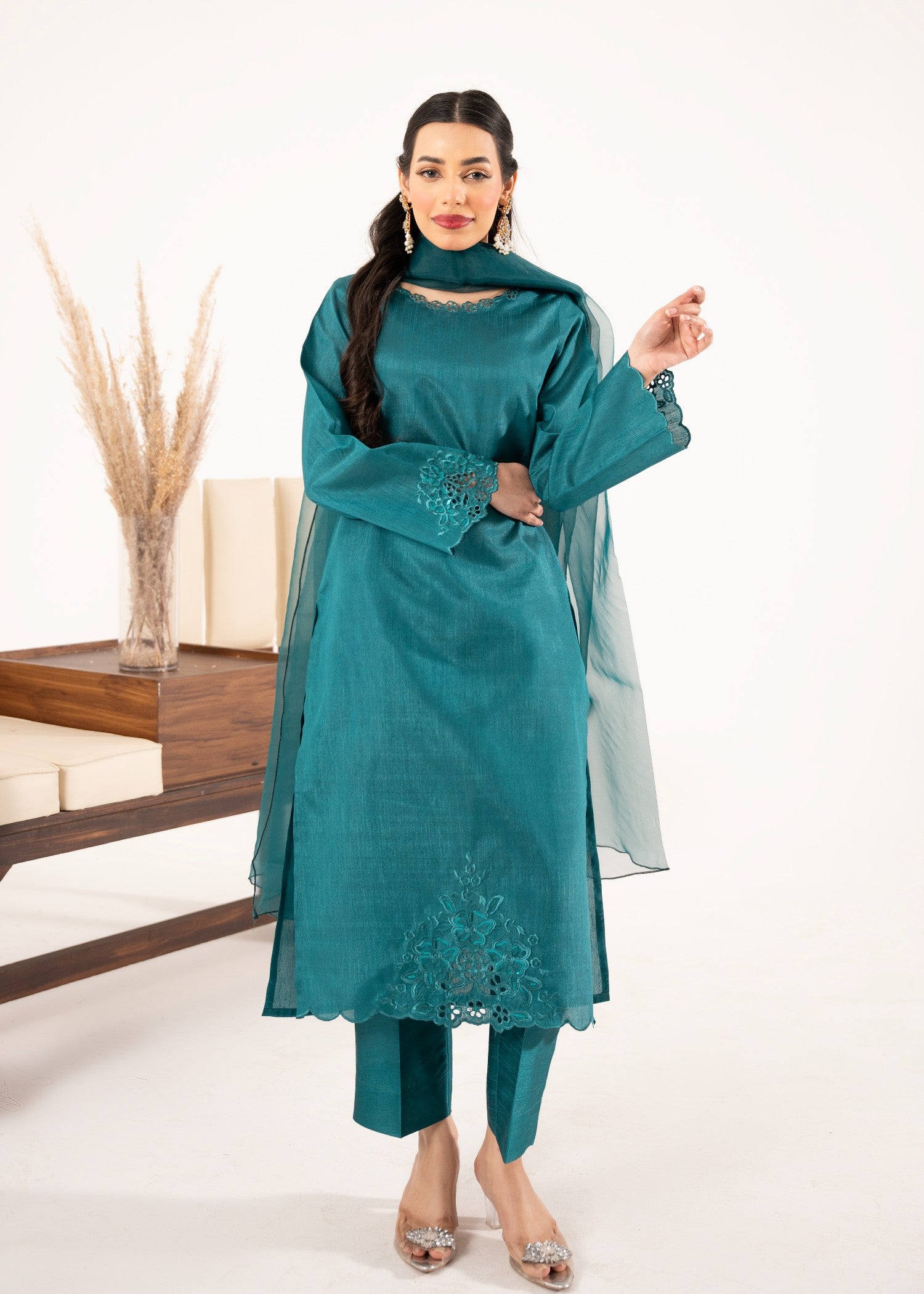 pk raw silk Kurta Set in Sea green