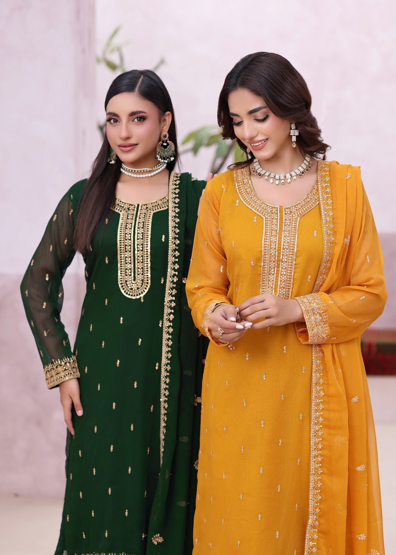 chiffon Kurta Set in Mustard