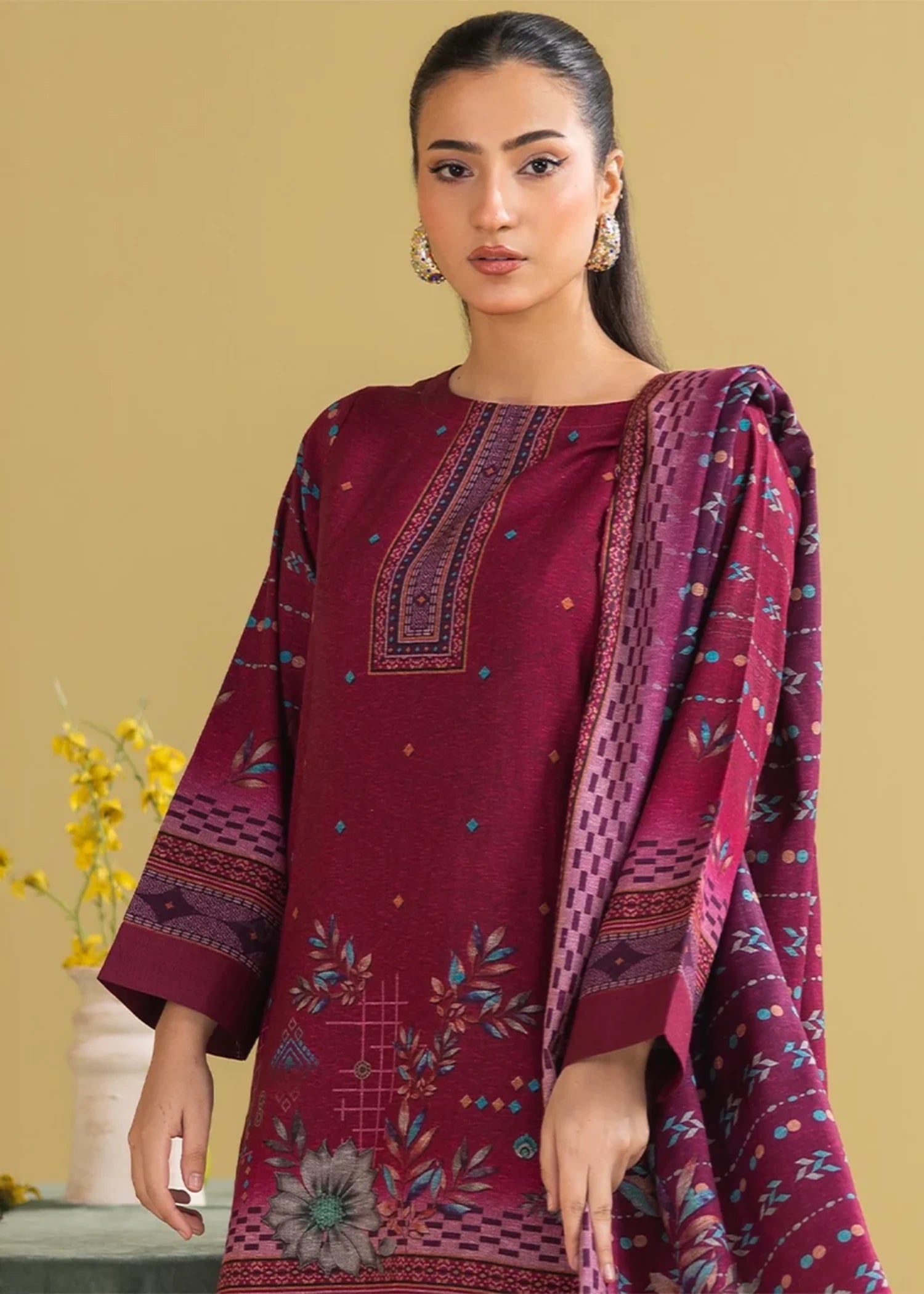 dhanak Unstitched in Wine